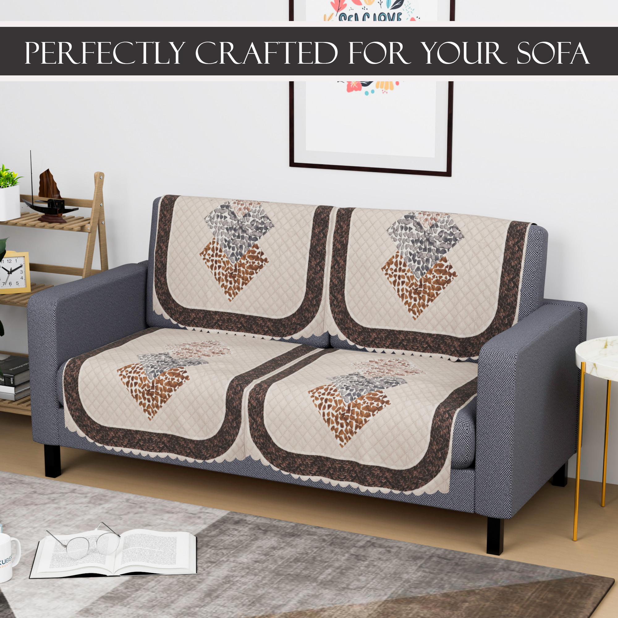 Kuber Industries  Durable  Sofa Covers for Living Room  Sofe ke cover for Protection  Comfort for Home Furniture  Stone Ultra Sonic BMW - Cream Brown