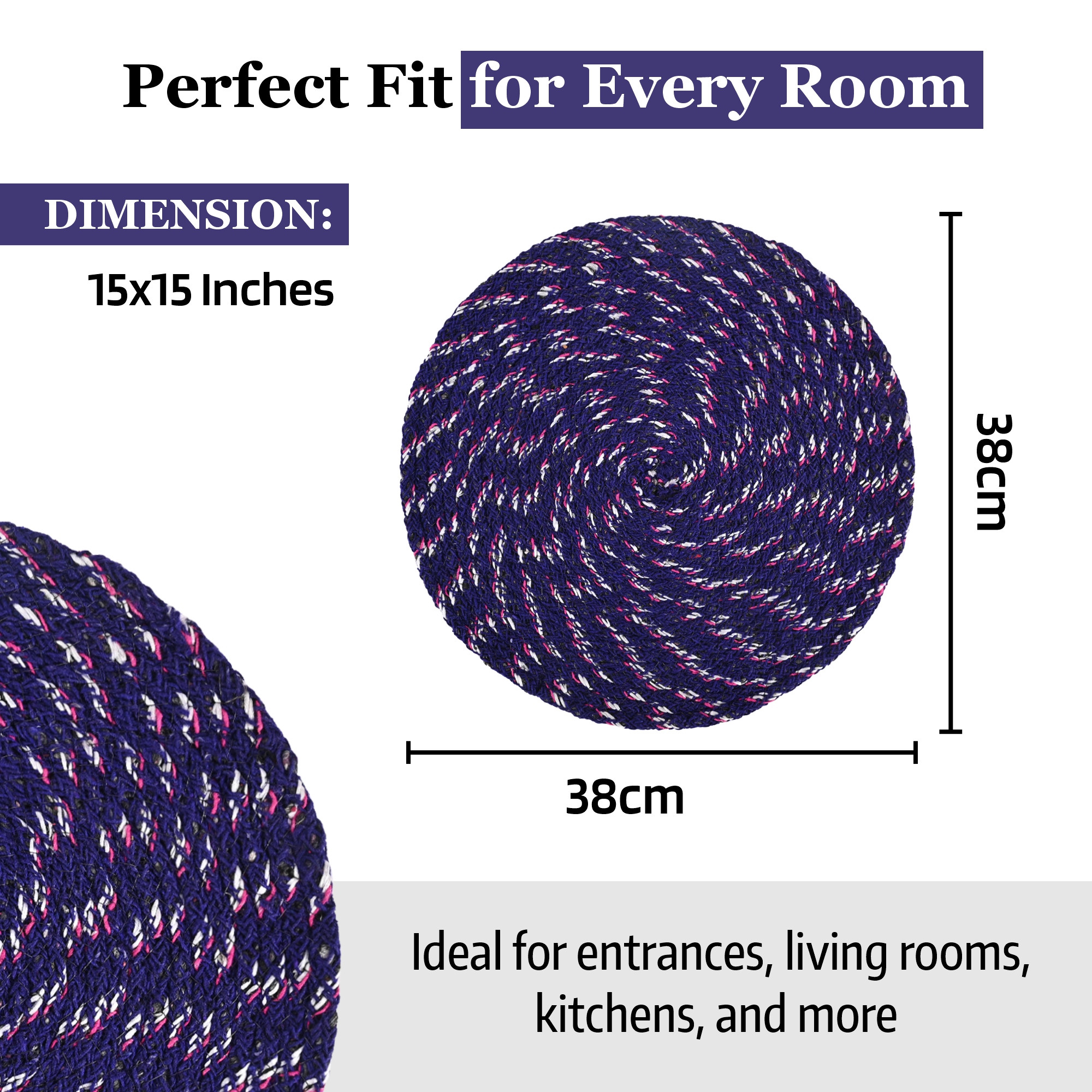 Kuber Industries  Durable Round Door Mats for Home  Living Room  15x15 Inches Rainy Season Mats for Floor  Footmats for Bedroom Kitchen  Balcony  Blue