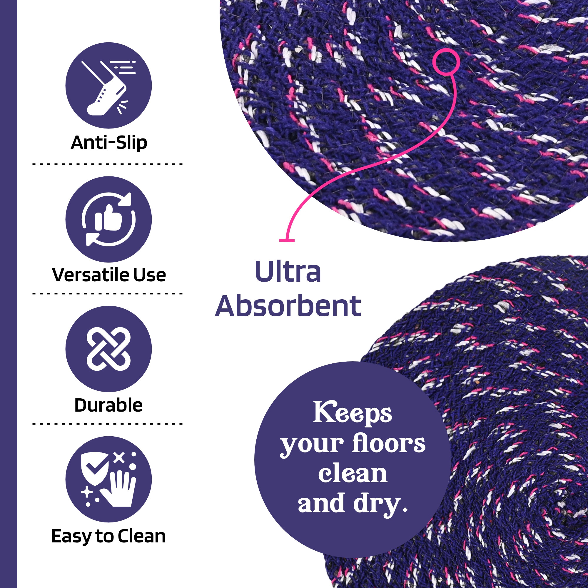 Kuber Industries  Durable Round Door Mats for Home  Living Room  15x15 Inches Rainy Season Mats for Floor  Footmats for Bedroom Kitchen  Balcony  Blue