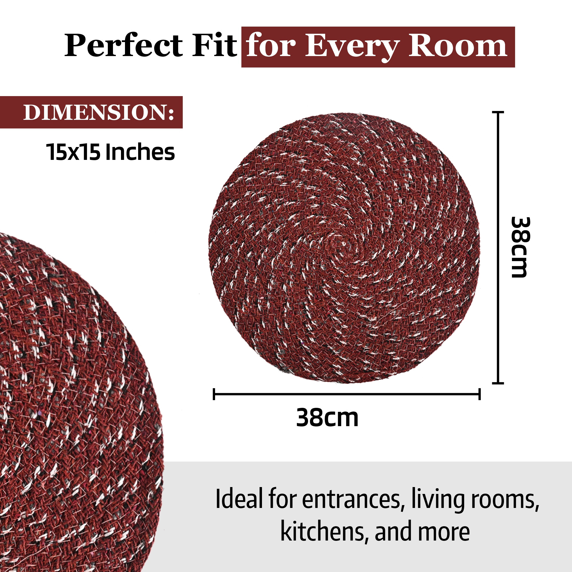 Kuber Industries  Durable Round Door Mats for Home  Living Room  15x15 Inches Rainy Season Mats for Floor  Footmats for Bedroom Kitchen  Balcony  Maroon