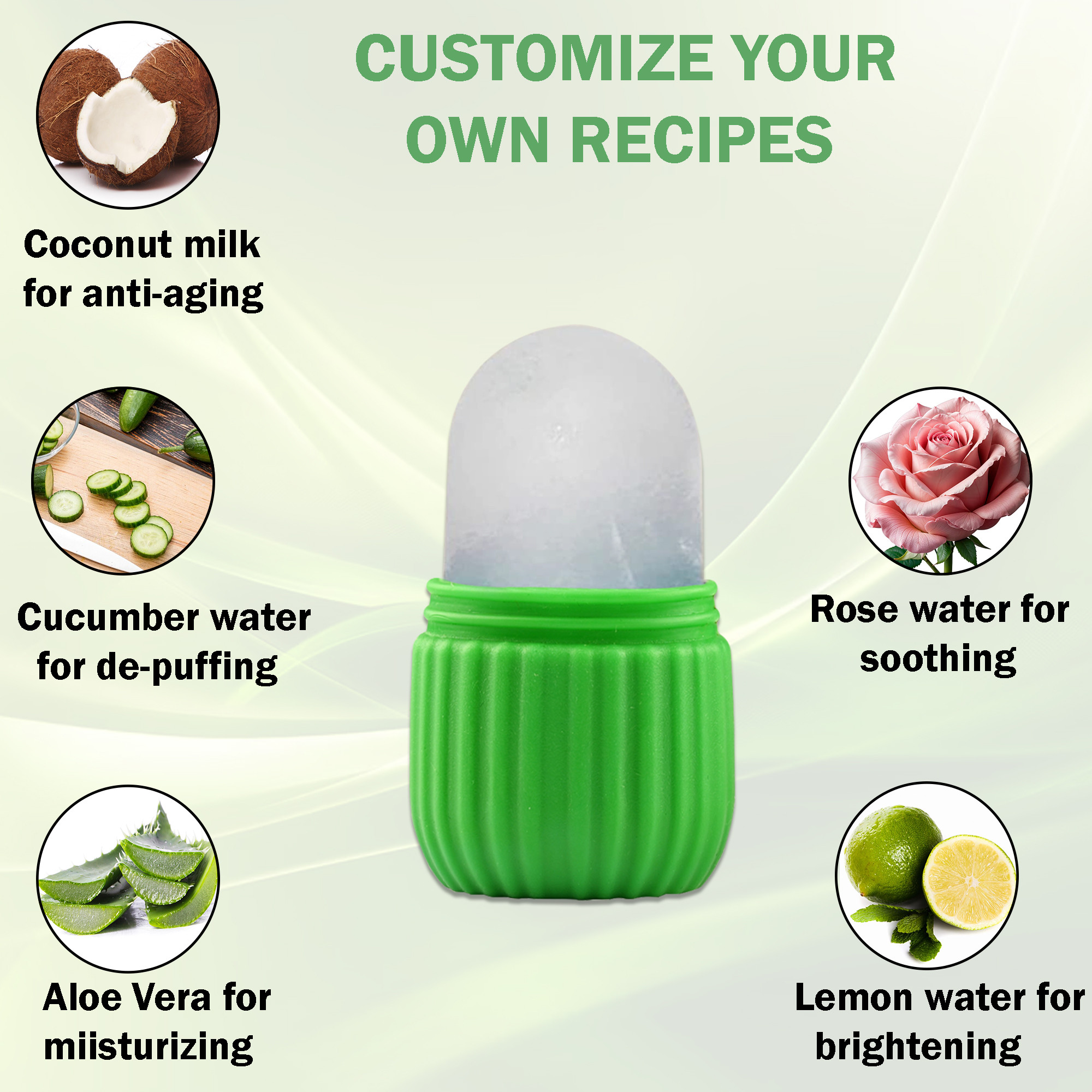 Kuber Industries  Face Ice Roller For Women  Men  Reusable  Long Lasting Face Icing Massager for Glowing Skin and Puffy Eyes  Green