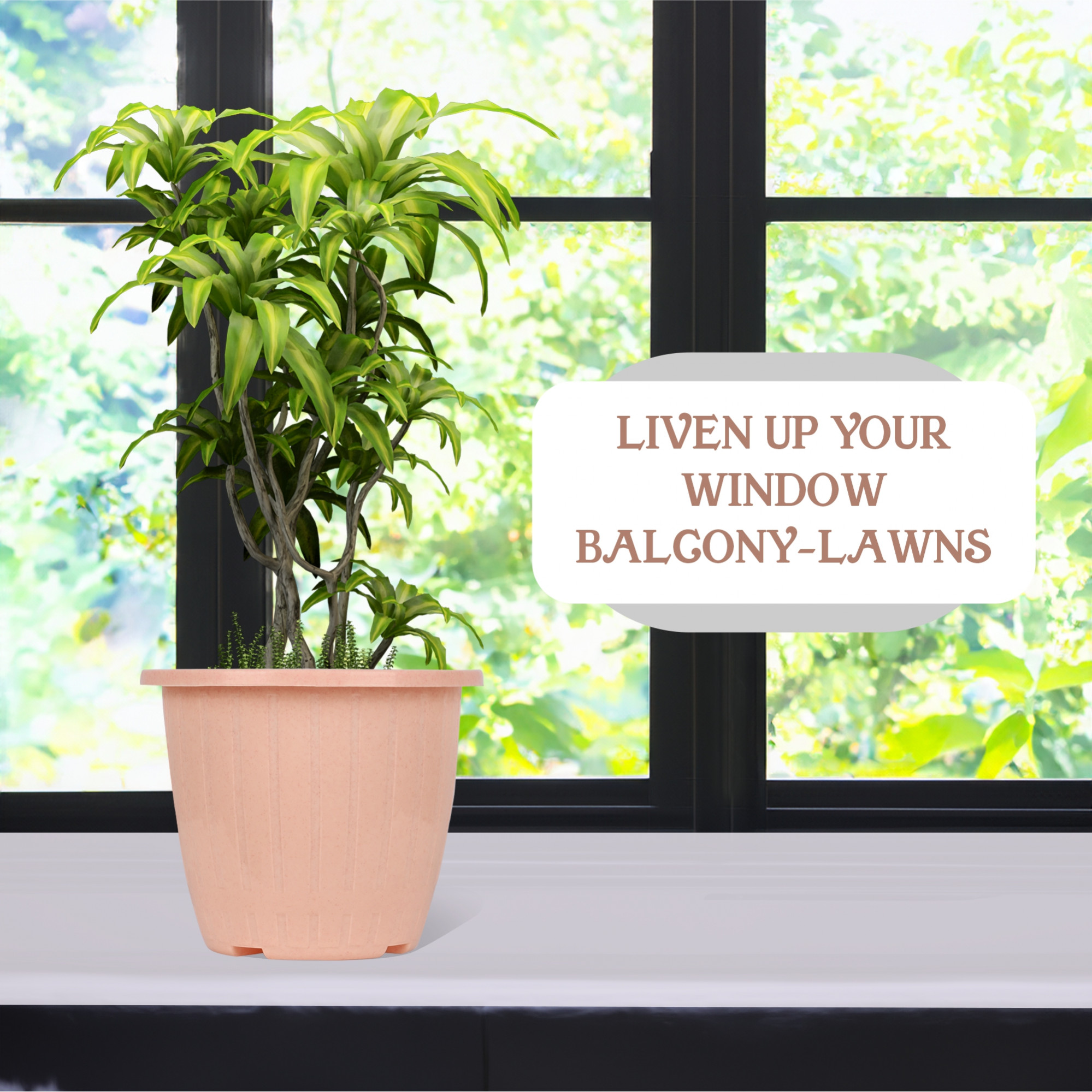 Kuber Industries  Flower Pot  Flower Pot for Living Room  Flower Planters for Home-Lawns  Gardening  Window Planters  Flower Pots for Balcony  Marble Duro    Peach