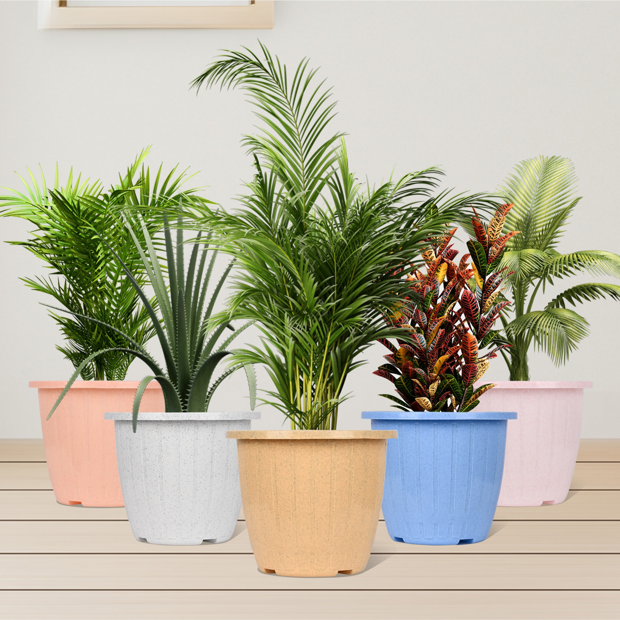 Kuber Industries  Flower Pot  Flower Pot for Living Room  Flower Planters for Home-Lawns  Gardening  Window Planters  Flower Pots for Balcony  Marble Duro    Beige