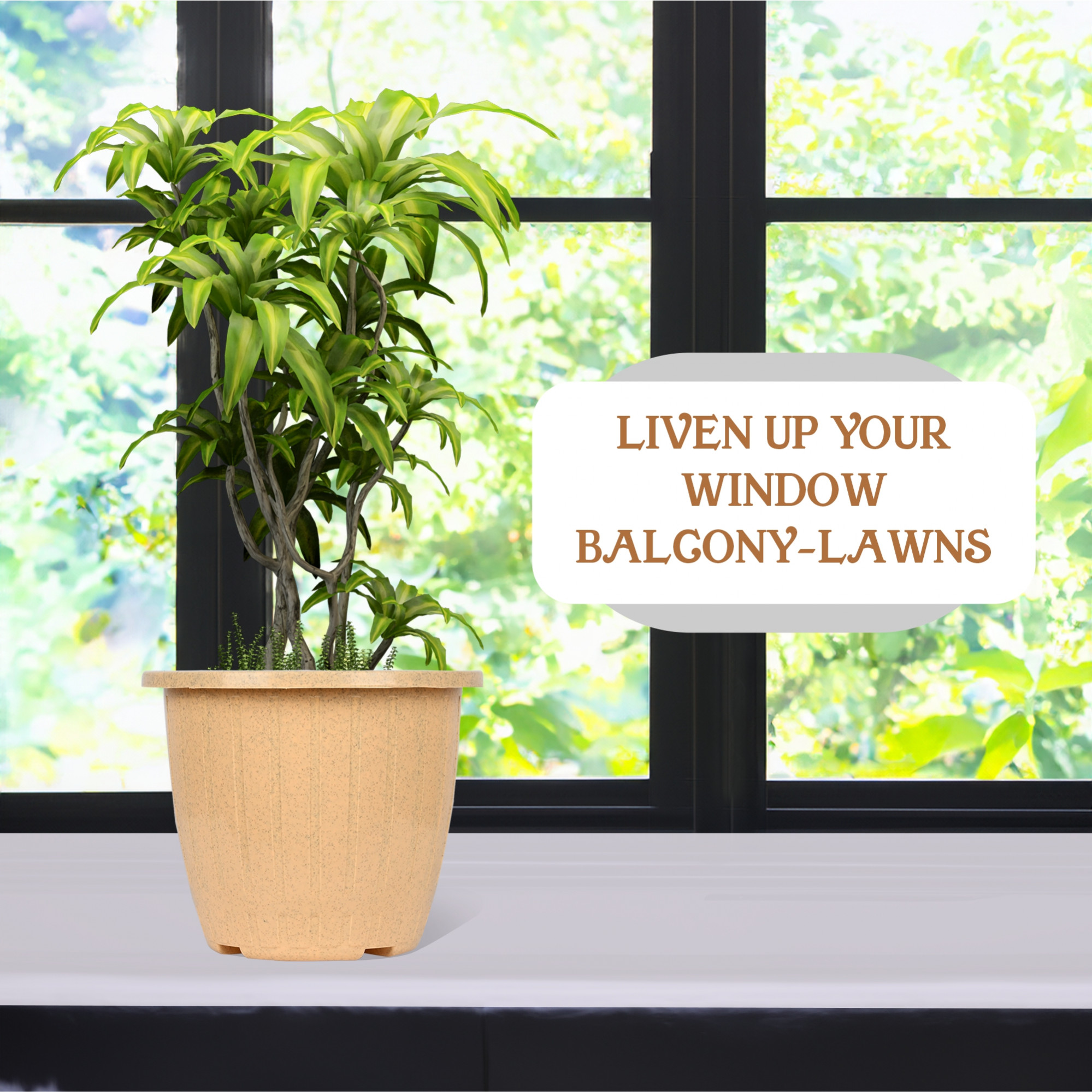 Kuber Industries  Flower Pot  Flower Pot for Living Room  Flower Planters for Home-Lawns  Gardening  Window Planters  Flower Pots for Balcony  Marble Duro    Beige