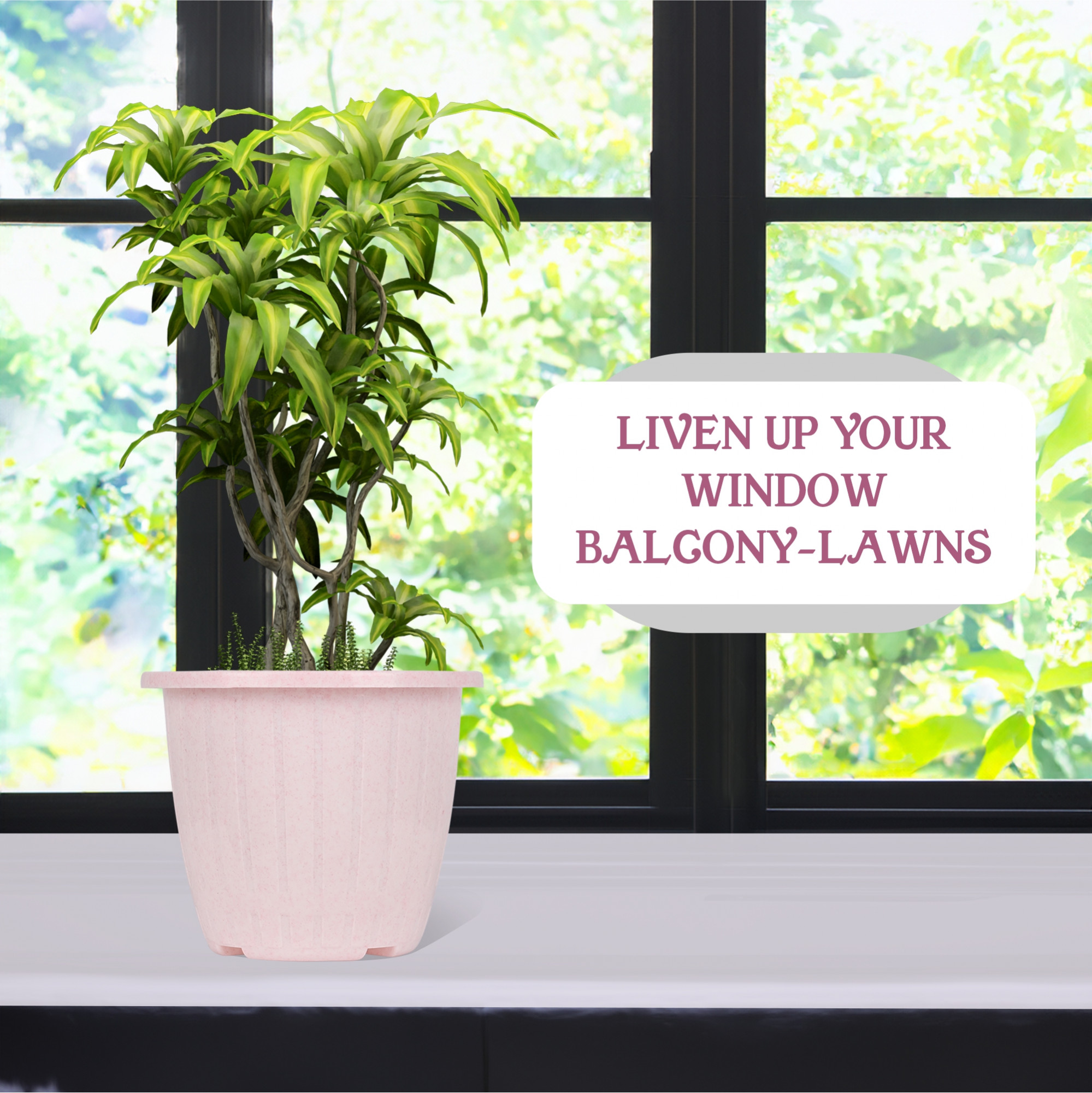 Kuber Industries  Flower Pot  Flower Pot for Living Room  Flower Planters for Home-Lawns  Gardening  Window Planters  Flower Pots for Balcony  Marble Duro    Pink