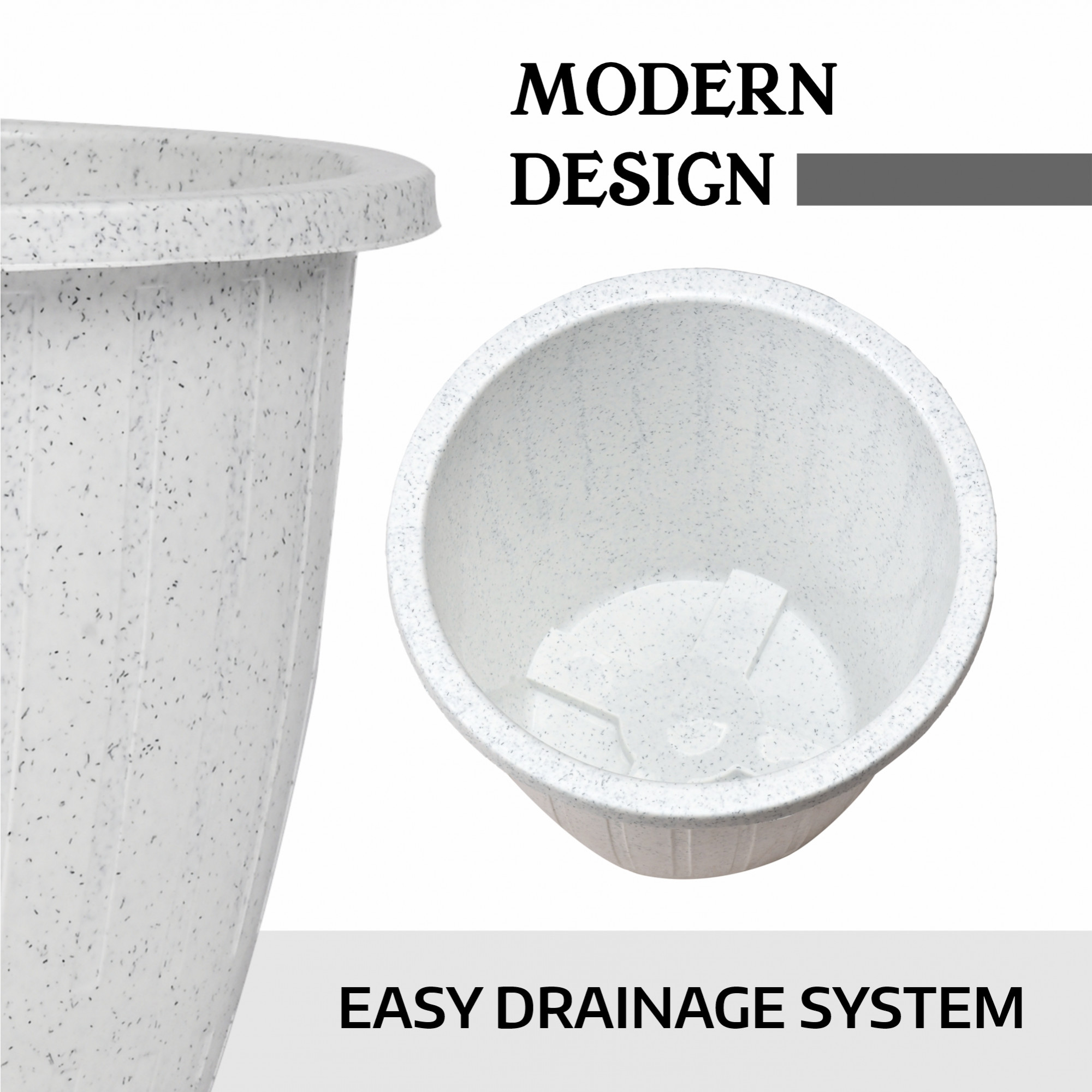 Kuber Industries  Flower Pot  Flower Pot for Living Room  Flower Planters for Home-Lawns  Gardening  Window Planters  Flower Pots for Balcony  Marble Duro    White