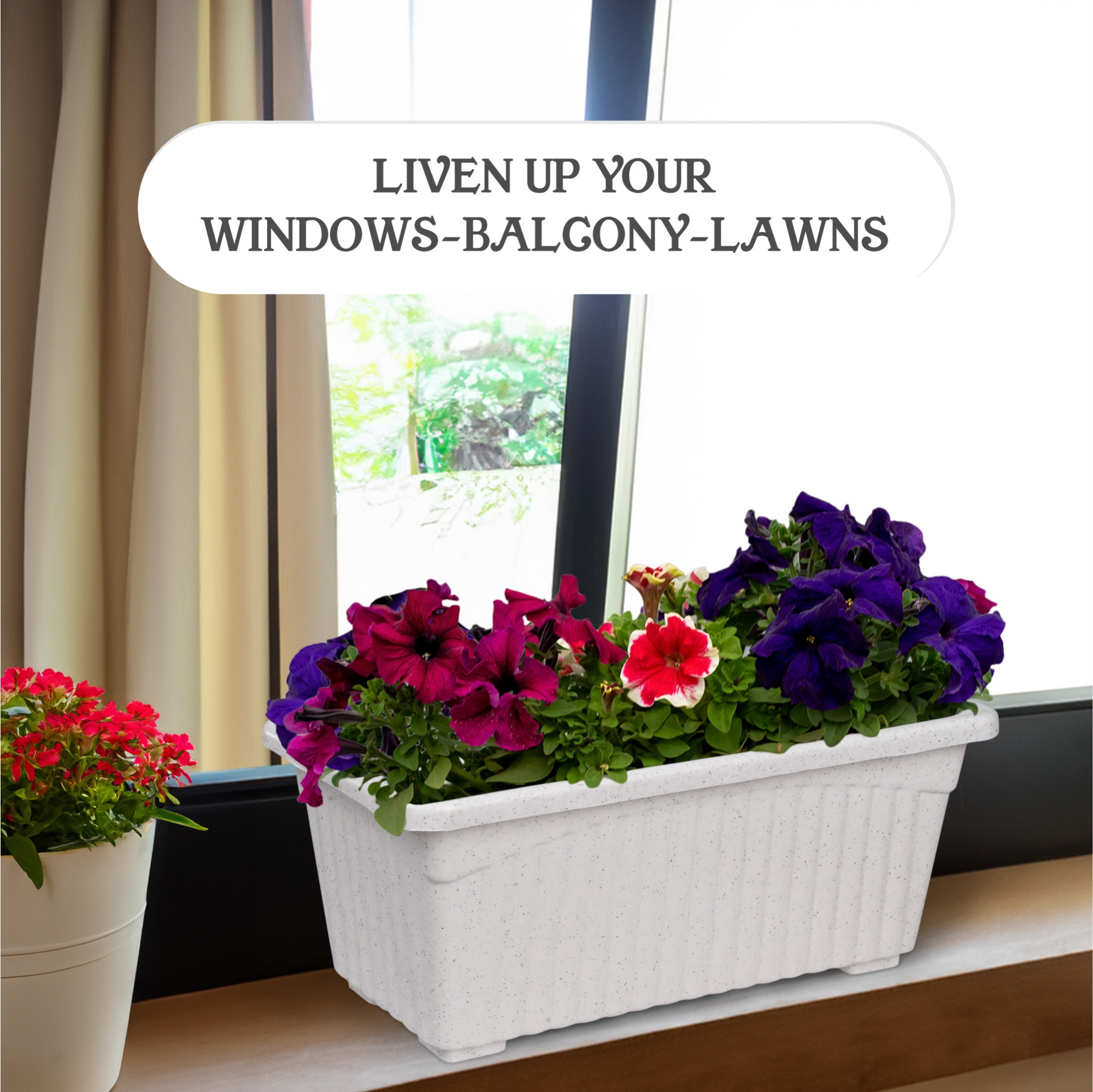 Kuber Industries  Flower Pot  Flower Pot for Living Room-Office  Flower Planters for Home-Lawns  Gardening  Window Planters  Flower Pots for Balcony  Marble Jupitar  White
