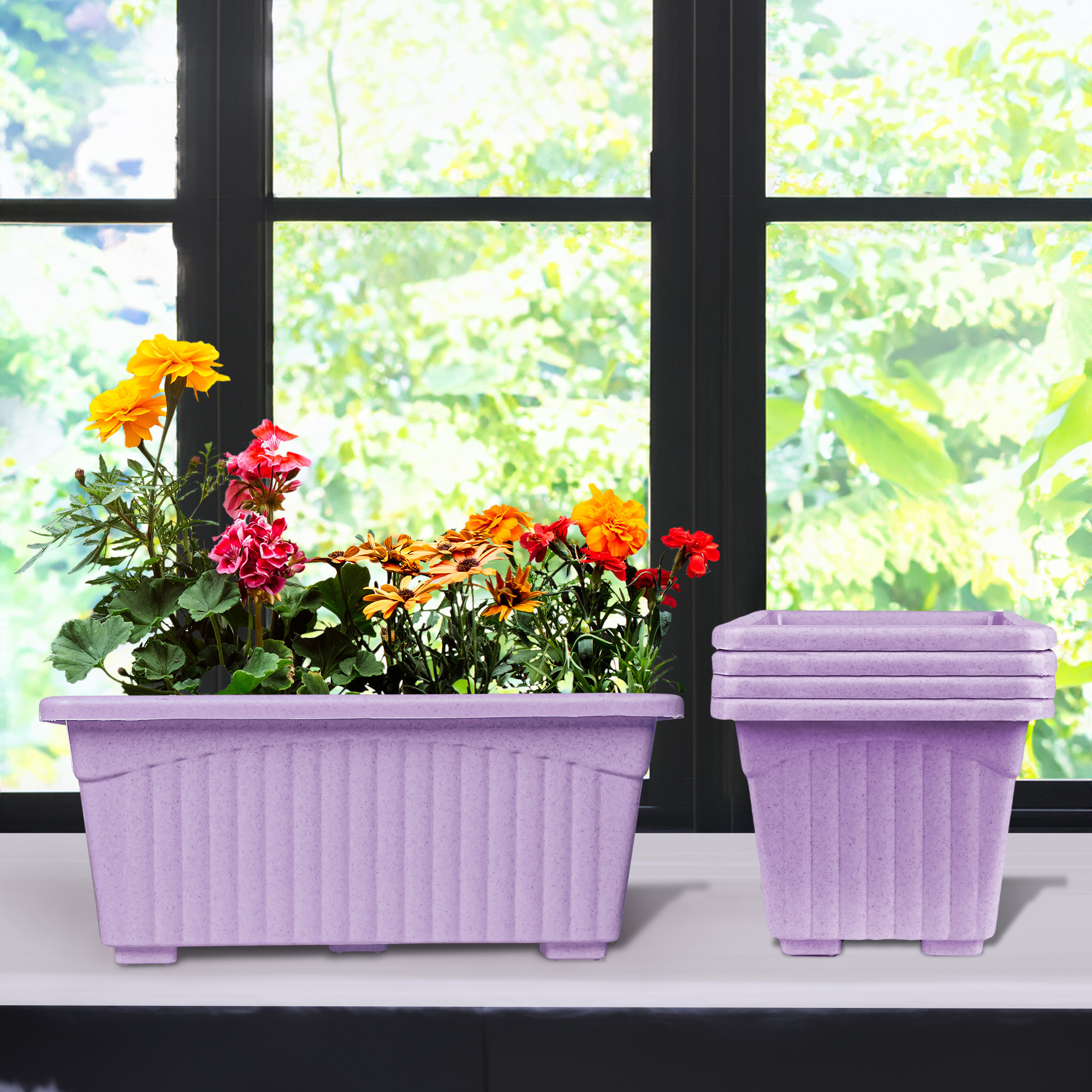 Kuber Industries  Flower Pot | Flower Pot for Living Room-Office | Flower Planters for Home-Lawns & Gardening | Window Planters | Flower Pots for Balcony | Marble Jupitar | Purple
