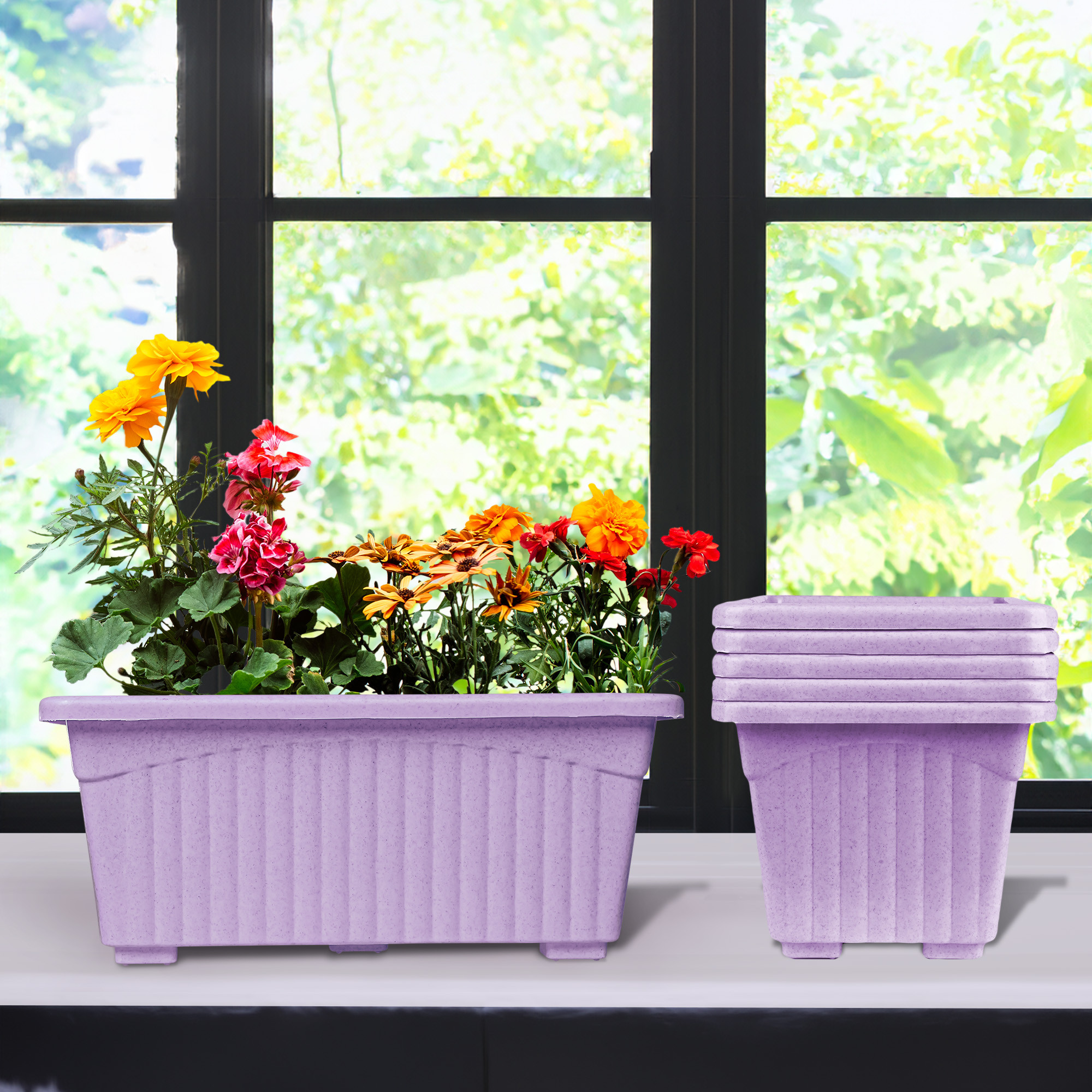 Kuber Industries  Flower Pot | Flower Pot for Living Room-Office | Flower Planters for Home-Lawns & Gardening | Window Planters | Flower Pots for Balcony | Marble Jupitar | Purple