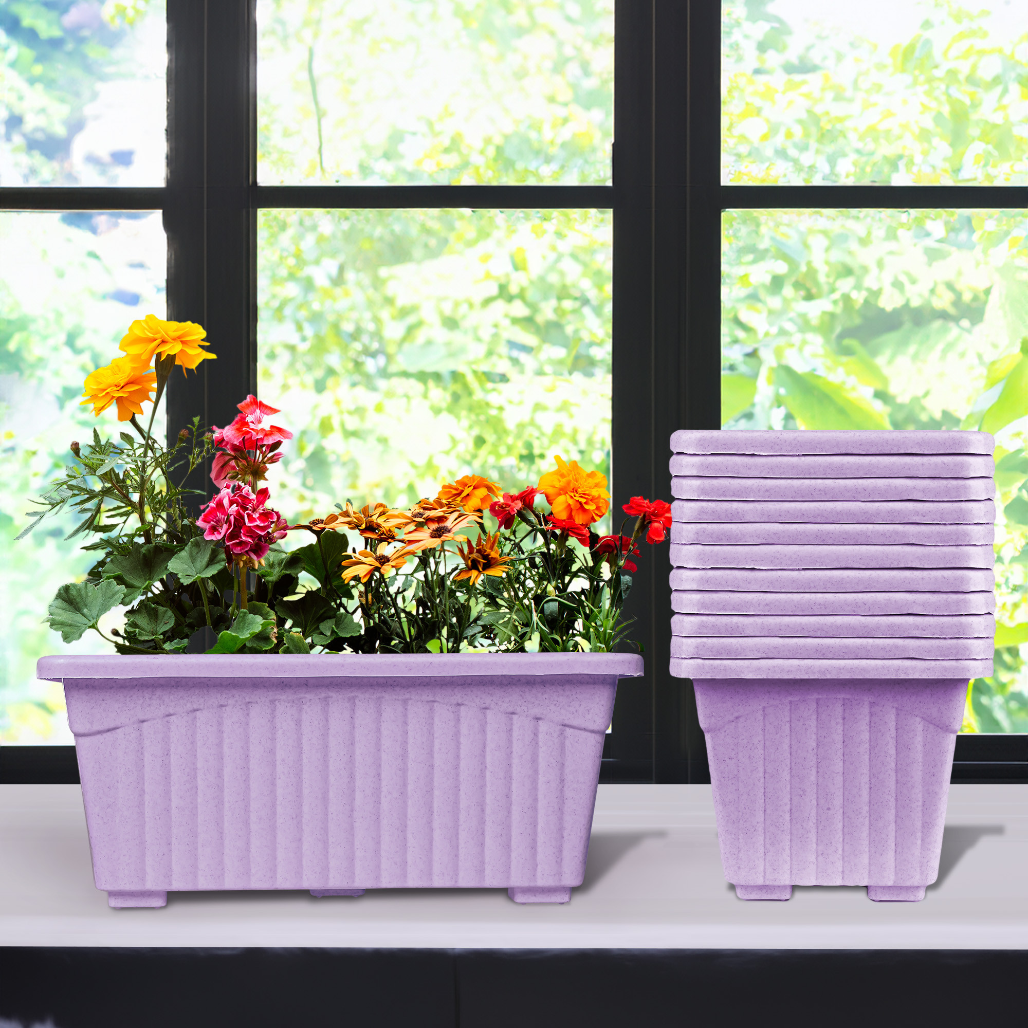 Kuber Industries  Flower Pot | Flower Pot for Living Room-Office | Flower Planters for Home-Lawns & Gardening | Window Planters | Flower Pots for Balcony | Marble Jupitar | Purple