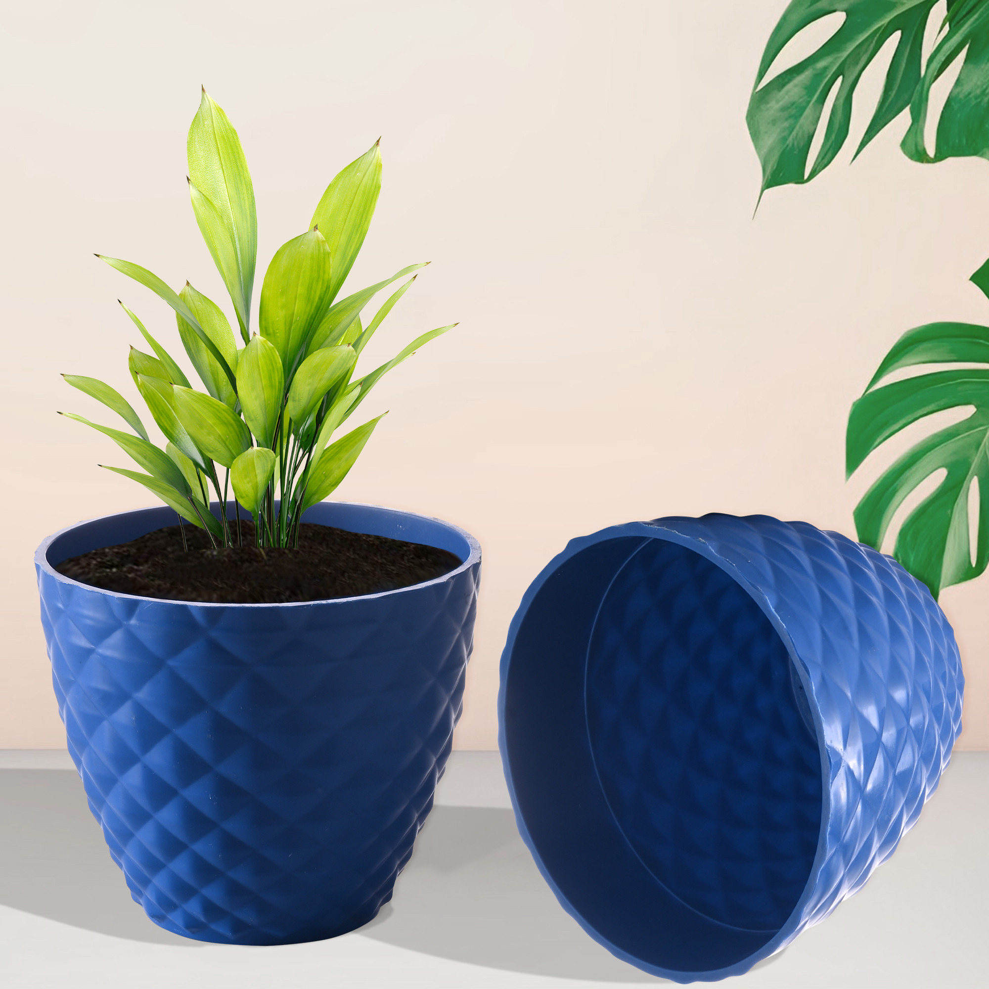 Kuber Industries  Flower Pots  6 Inch Flower Pot for Indoor  Outdoor  Flower Pots for Home Decoration  Flower Pot Stand for Garden  Balcony  Diamond Flower Pot  Blue
