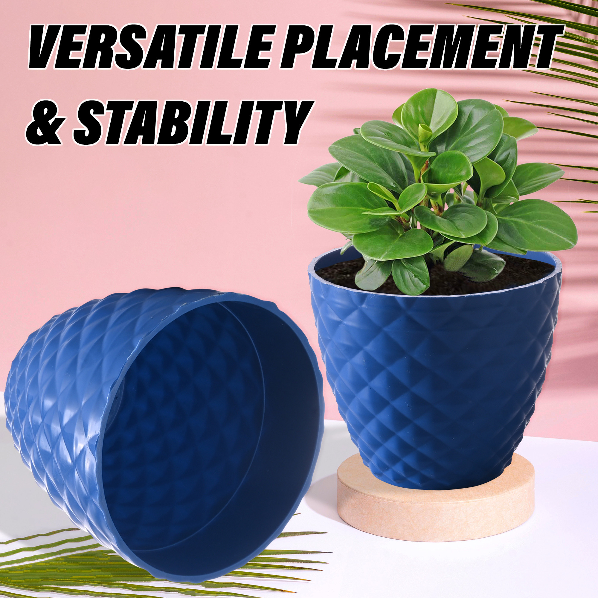 Kuber Industries  Flower Pots  6 Inch Flower Pot for Indoor  Outdoor  Flower Pots for Home Decoration  Flower Pot Stand for Garden  Balcony  Diamond Flower Pot  Blue