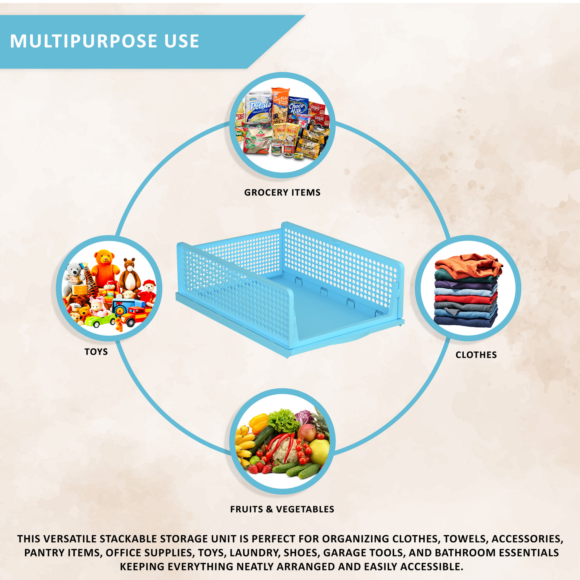 Kuber Industries  Foldable Kids Wardrobe Organizer for Clothes Storage  Stackable Slide Out Baby Dress Organiser for Wardrobe - Home Organizers for Girls Cupboard Closet  Blue