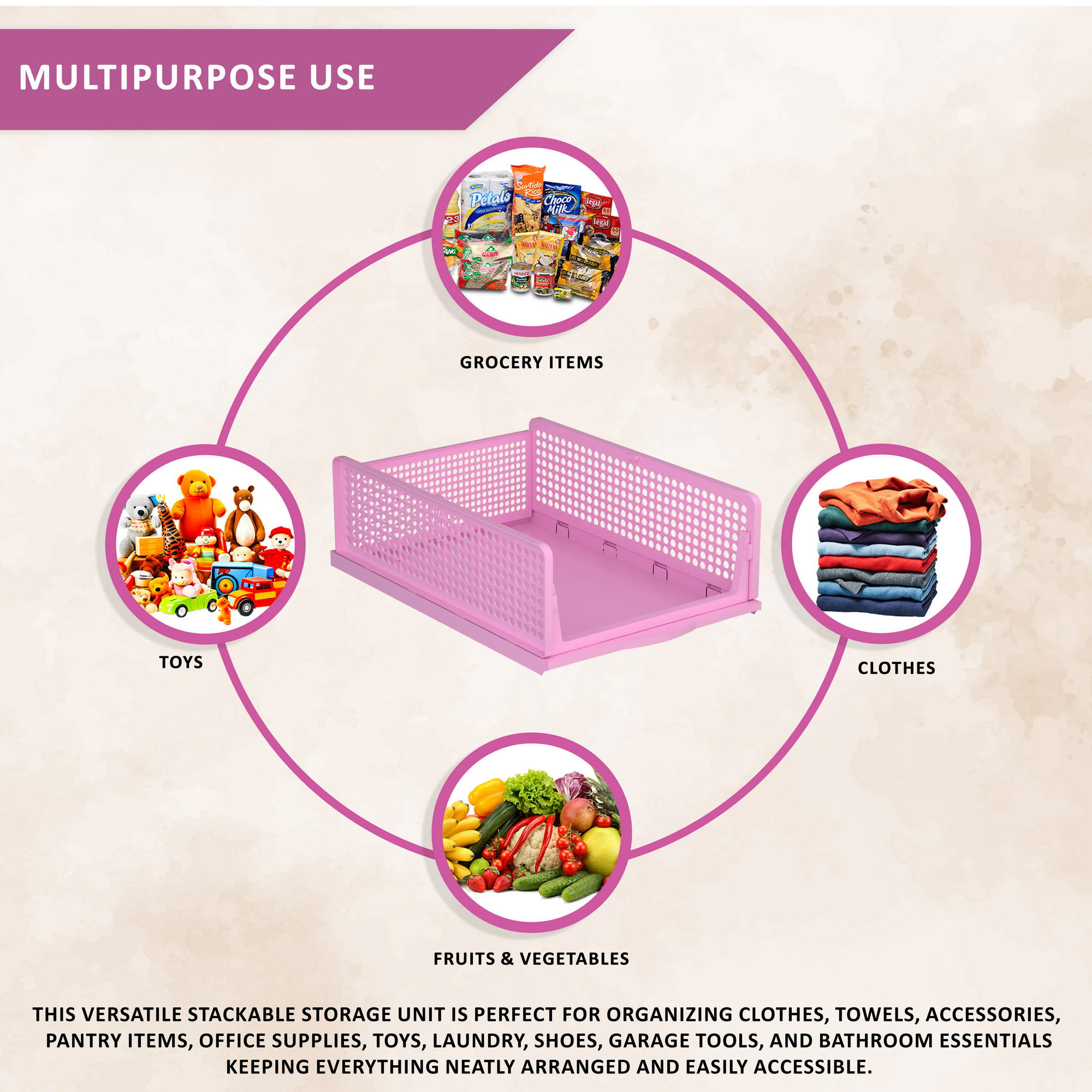 Kuber Industries  Foldable Kids Wardrobe Organizer for Clothes Storage  Stackable Slide Out Baby Dress Organiser for Wardrobe - Home Organizers for Girls Cupboard Closet  Pink