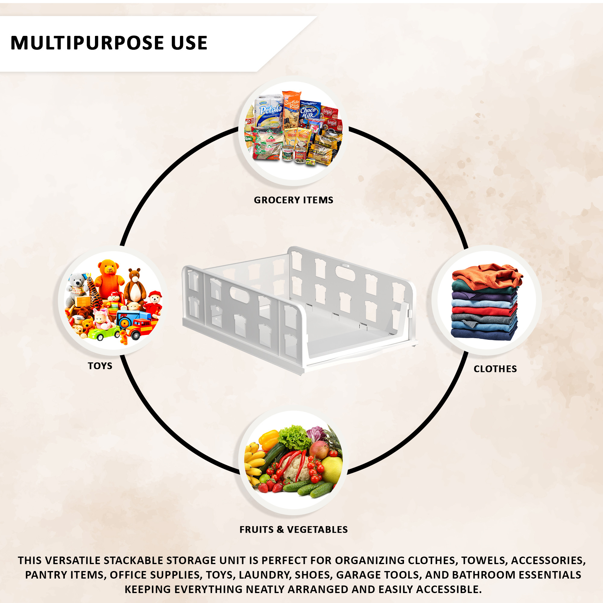 Kuber Industries  Foldable Kids Wardrobe Organizer for Clothes Storage  Stackable Slide Out Baby Dress Organiser for Wardrobe - Home Organizers for Girls Cupboard Closet  White