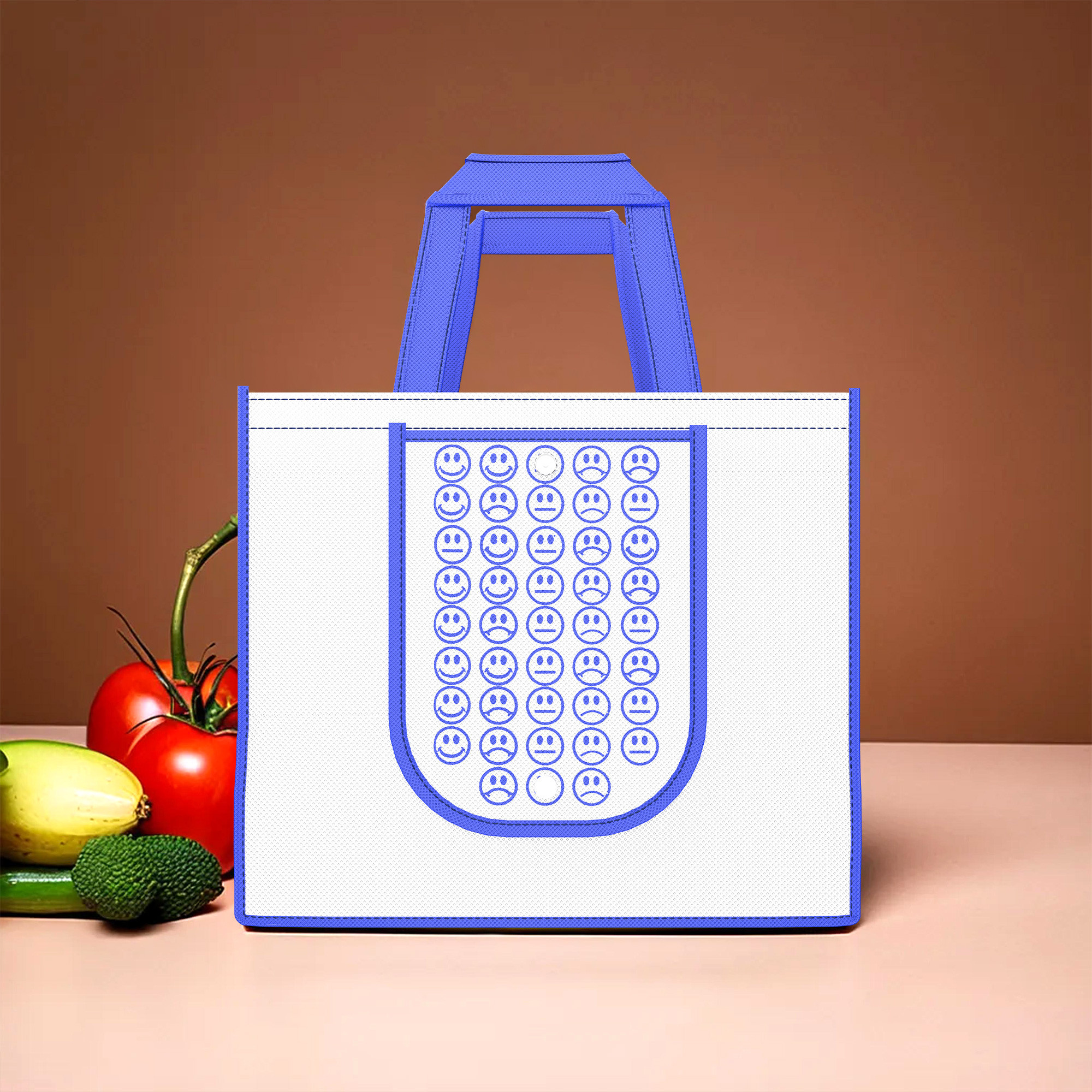 Kuber Industries  Foldable Shopping Bags For Women  GroceryVegetable Bags For Market  JholaThela  Daily Use Bags  Smile- White  Blue