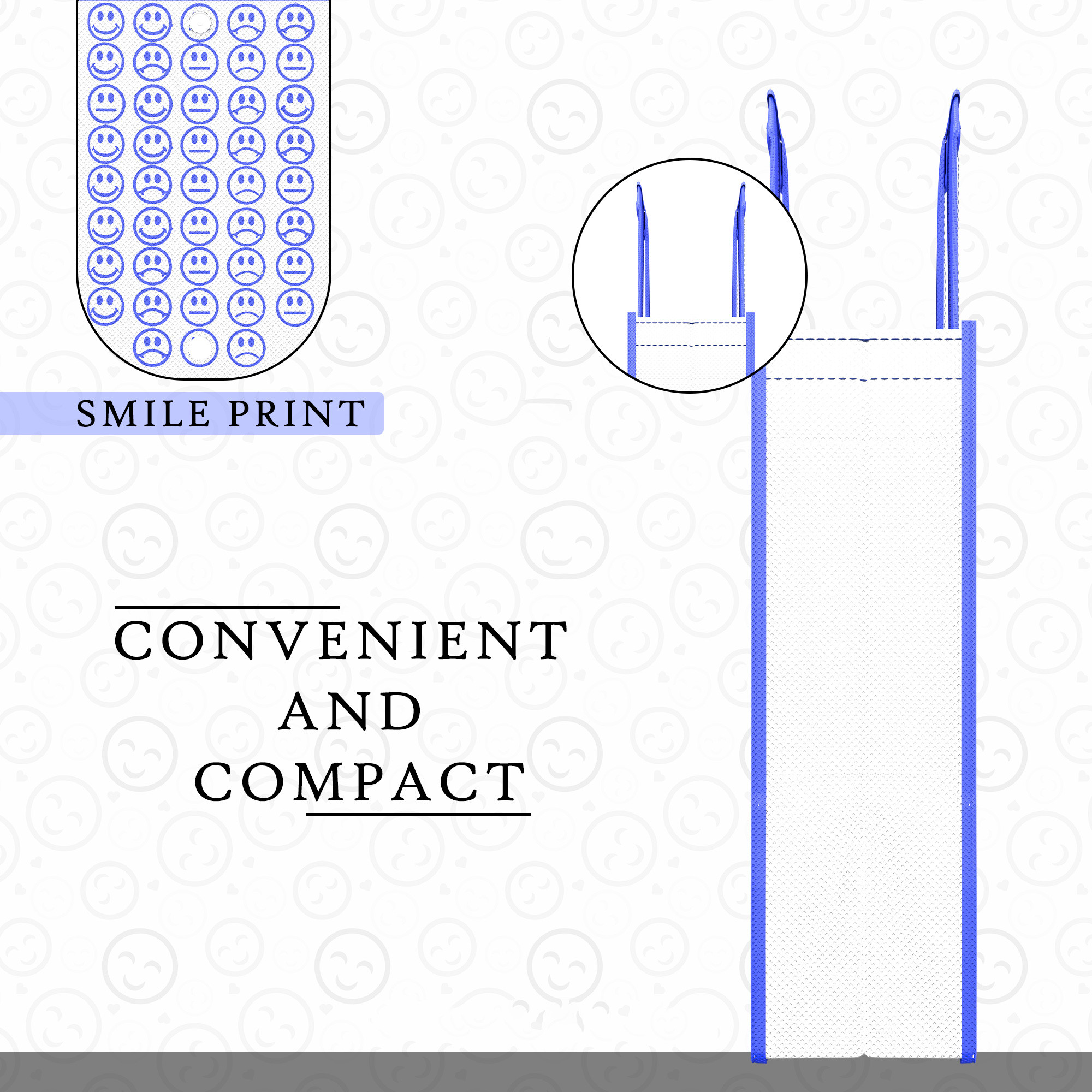 Kuber Industries  Foldable Shopping Bags For Women  GroceryVegetable Bags For Market  JholaThela  Daily Use Bags  Smile- White  Blue