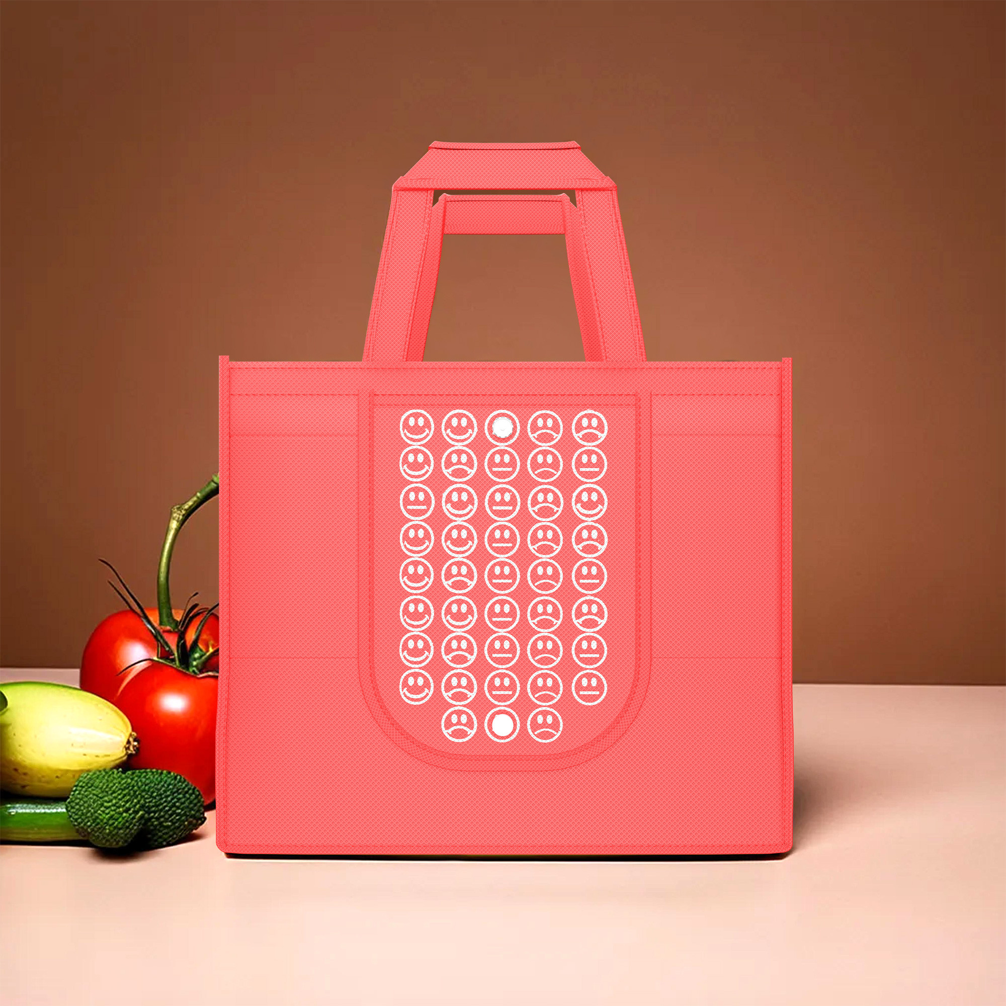 Kuber Industries  Foldable Shopping Bags For Women  GroceryVegetable Bags For Market  JholaThela  Daily Use Bags  Smile- Red