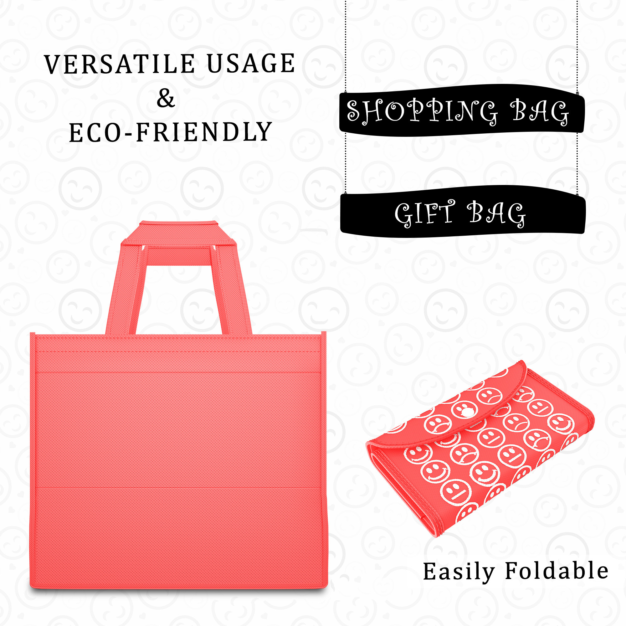 Kuber Industries  Foldable Shopping Bags For Women  GroceryVegetable Bags For Market  JholaThela  Daily Use Bags  Smile- Red