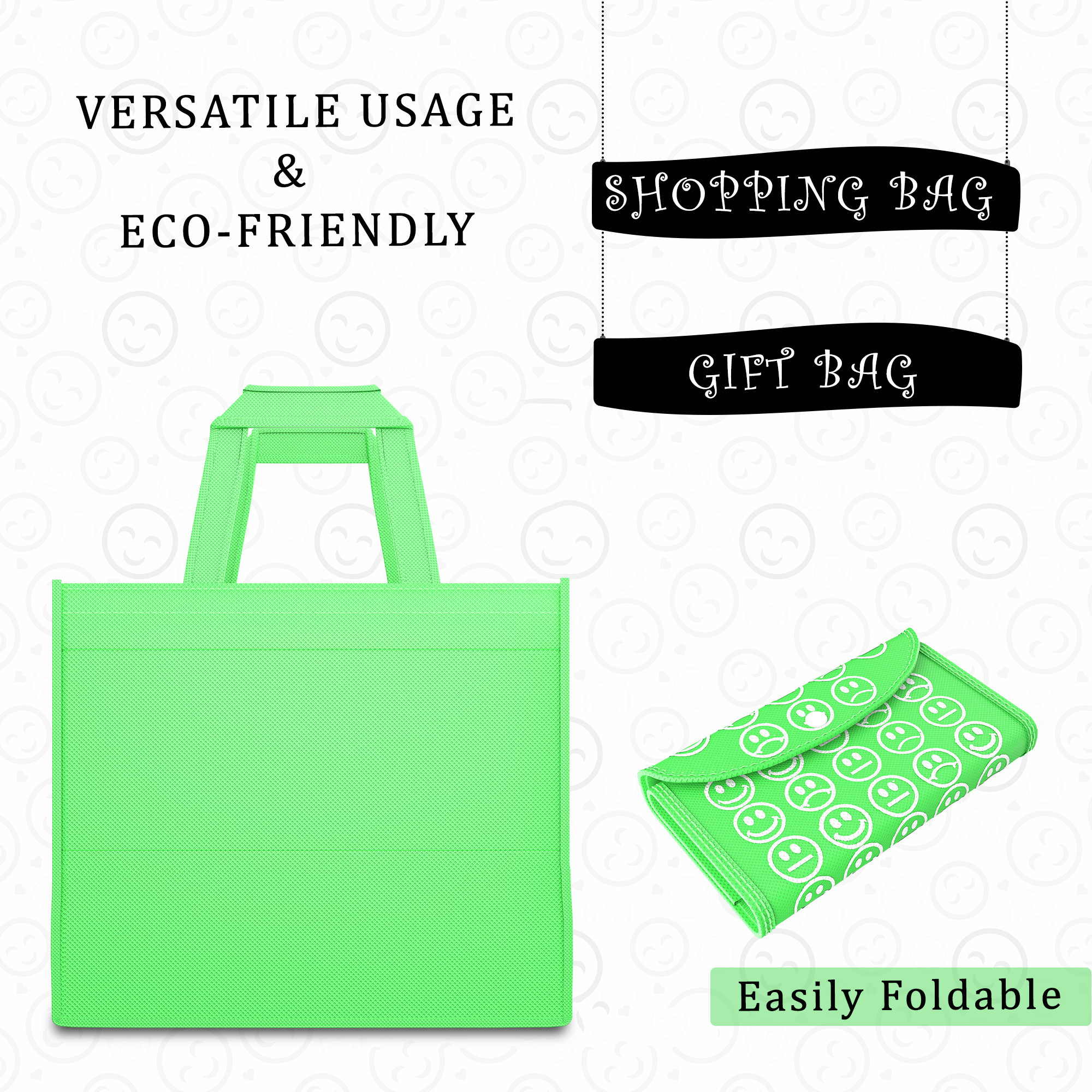 Kuber Industries  Foldable Shopping Bags For Women  GroceryVegetable Bags For Market  JholaThela  Daily Use Bags  Smile- Green