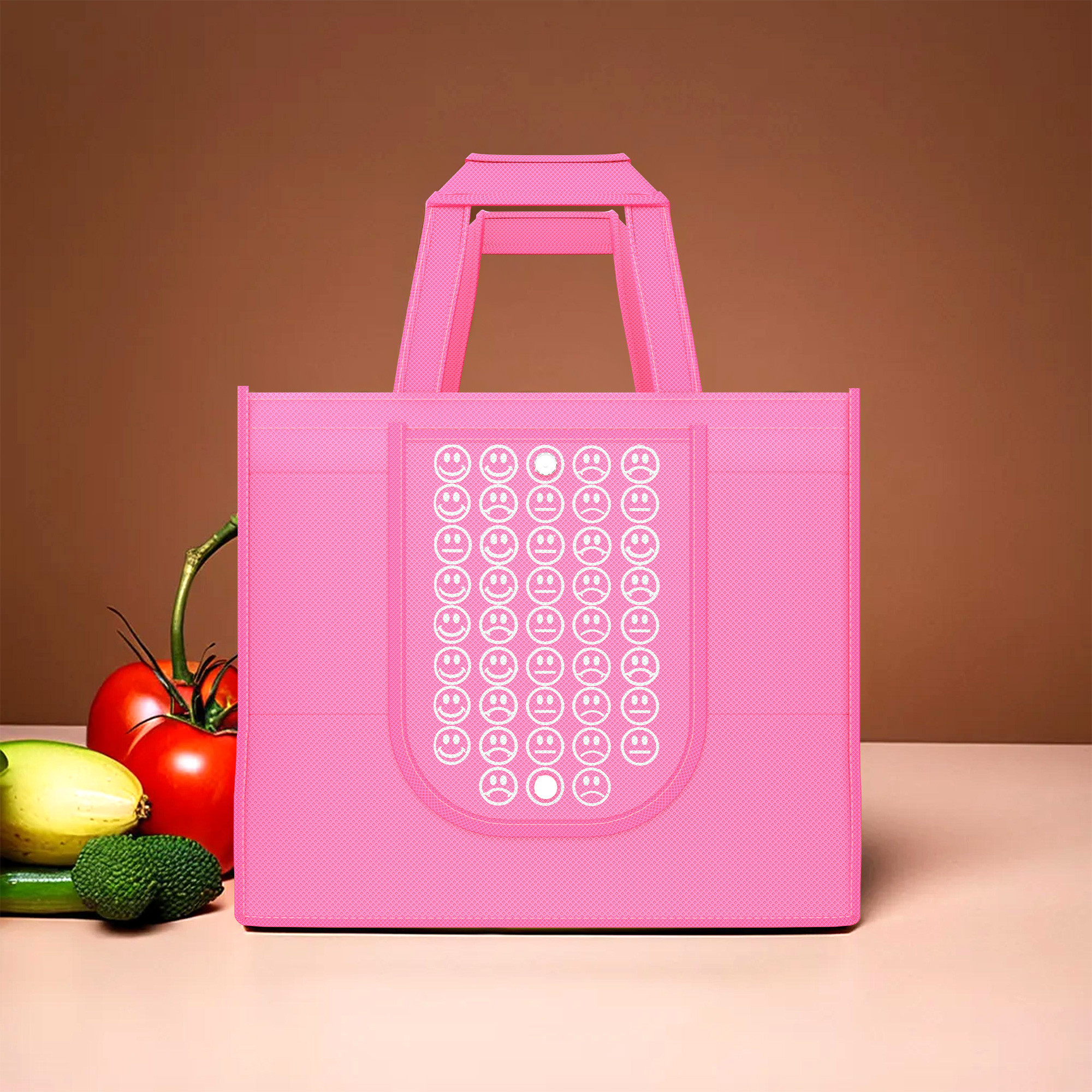 Kuber Industries  Foldable Shopping Bags For Women  GroceryVegetable Bags For Market  JholaThela  Daily Use Bags  Smile- Pink