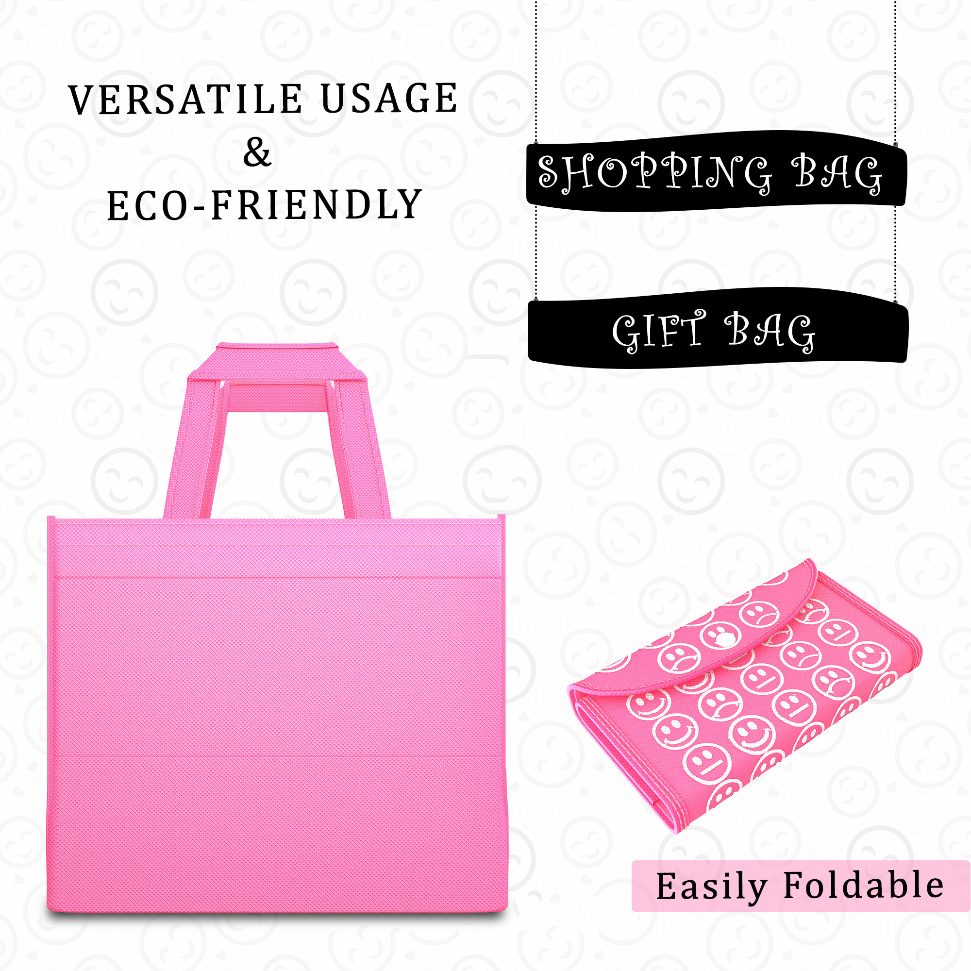 Kuber Industries  Foldable Shopping Bags For Women  GroceryVegetable Bags For Market  JholaThela  Daily Use Bags  Smile- Pink