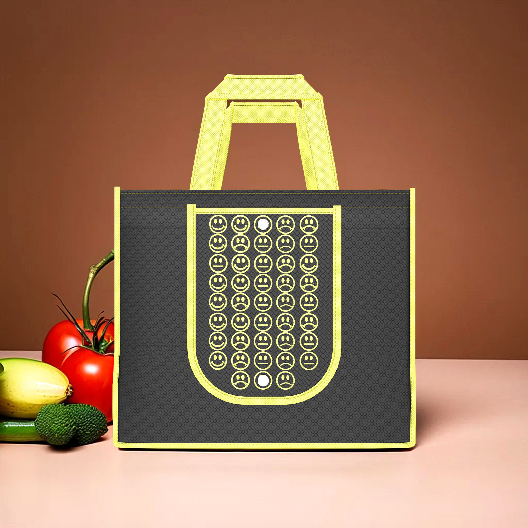 Kuber Industries  Foldable Shopping Bags For Women  GroceryVegetable Bags For Market  JholaThela  Daily Use Bags  Smile- Black  Yellow