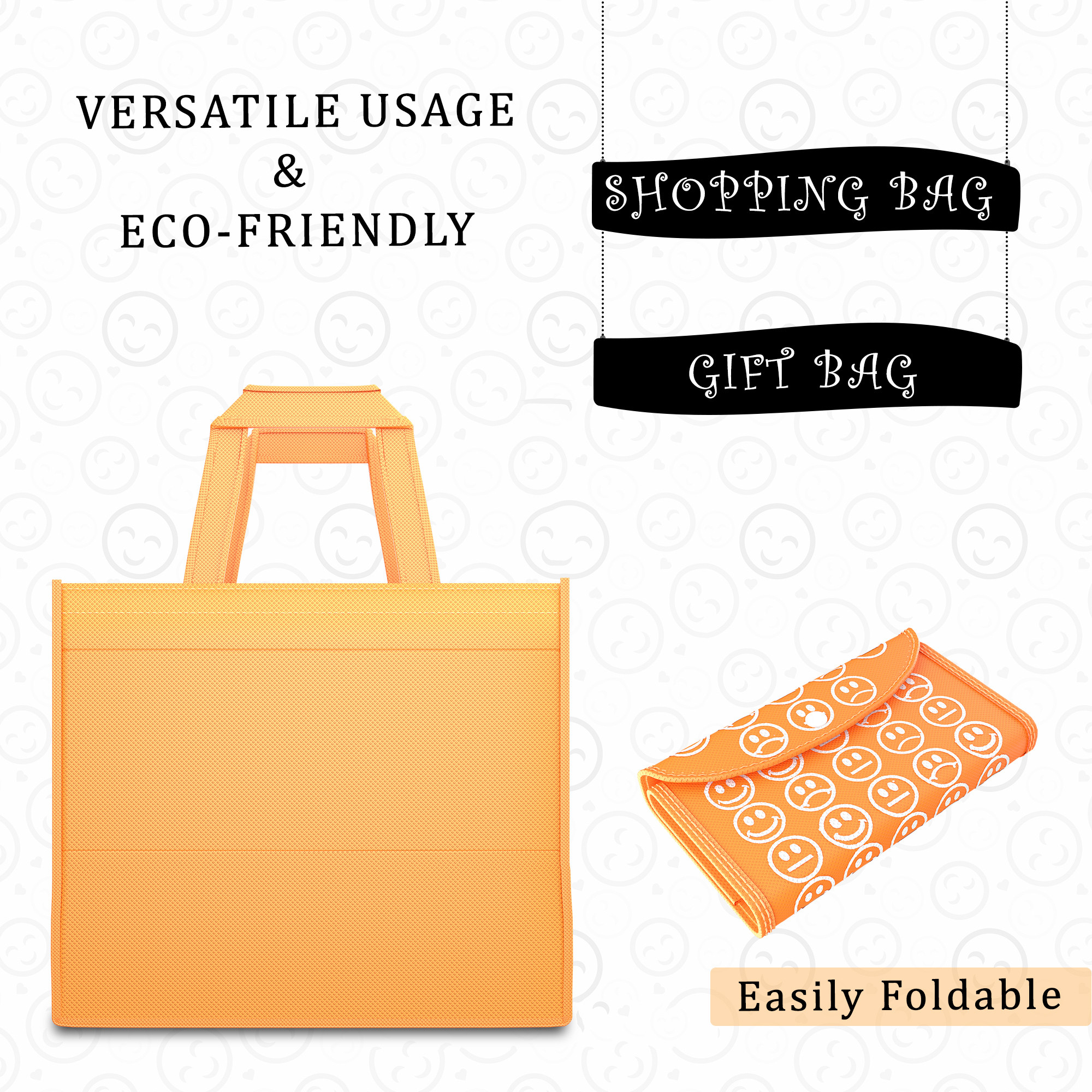 Kuber Industries  Foldable Shopping Bags For Women  GroceryVegetable Bags For Market  JholaThela  Daily Use Bags  Smile- Orange