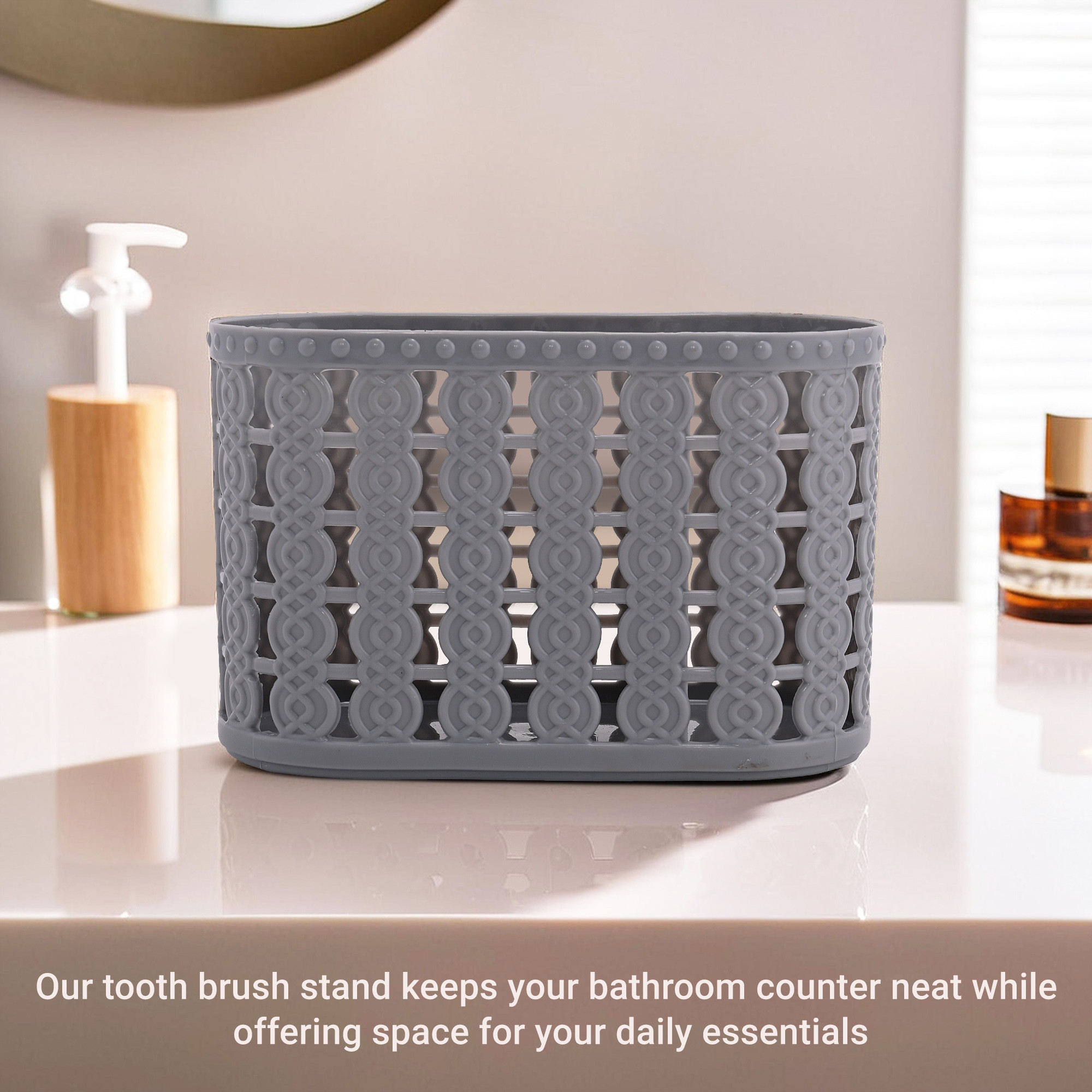 Kuber Industries  Hanging  Wall Mounted 3 Compartment Tooth Brush Organiser  Shaving Kit  Kitchens Cutlery Stand  Make-upSkincare Organizer  Comb Holder for Dressing Table  Grey