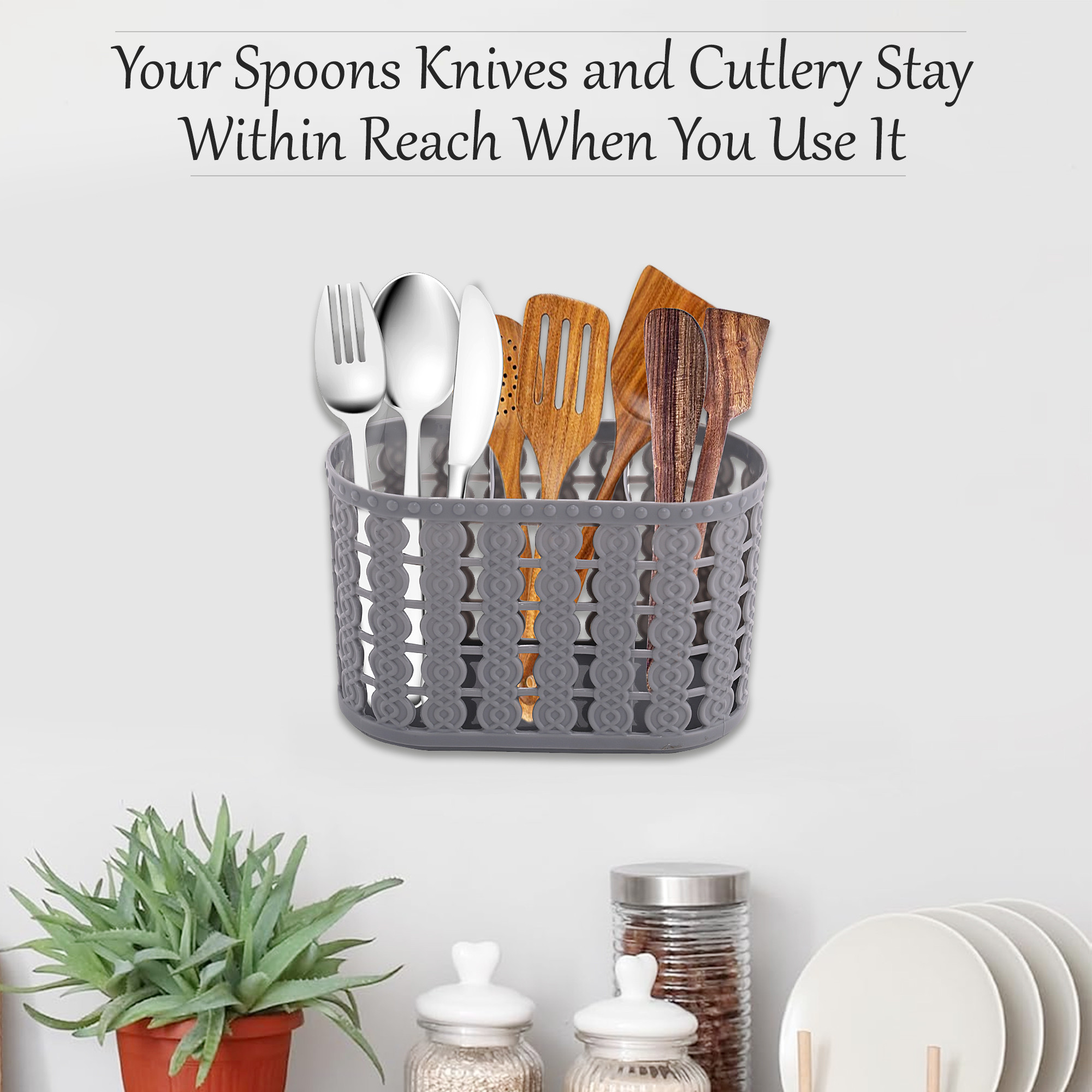 Kuber Industries  Hanging  Wall Mounted 3 Compartment Tooth Brush Organiser  Shaving Kit  Kitchens Cutlery Stand  Make-upSkincare Organizer  Comb Holder for Dressing Table  Grey