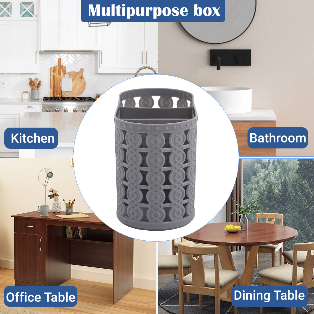 Kuber Industries  Hanging  Wall Mounted 3 Compartment Tooth Brush Organiser  Shaving Kit  Kitchens Cutlery Stand  Make-upSkincare Organizer  Comb Holder for Dressing Table  Grey