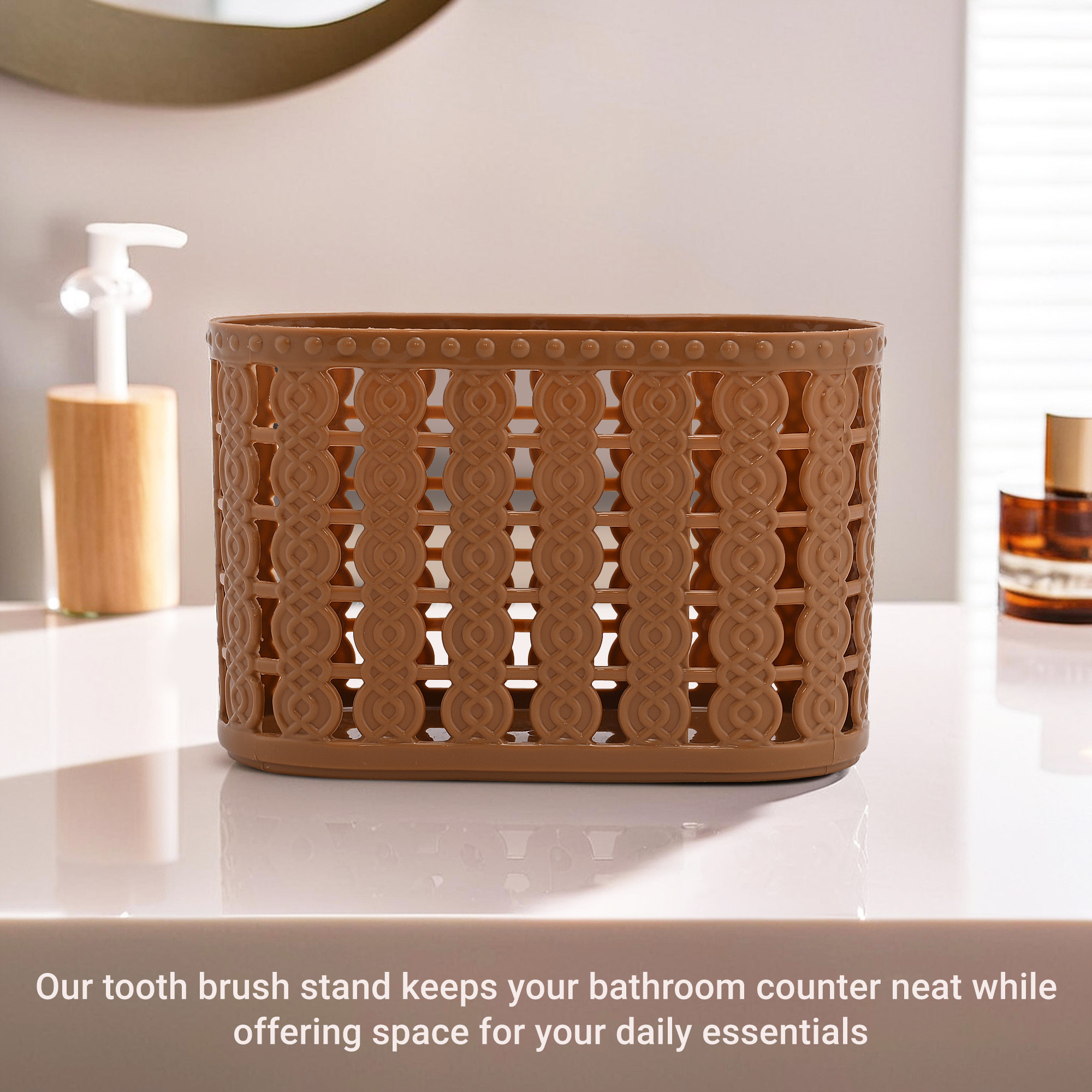 Kuber Industries  Hanging  Wall Mounted 4 Compartment Tooth Brush Organiser  Shaving Kit  Kitchens Cutlery Stand  Make-upSkincare Organizer  Comb Holder for Dressing Table  Beige