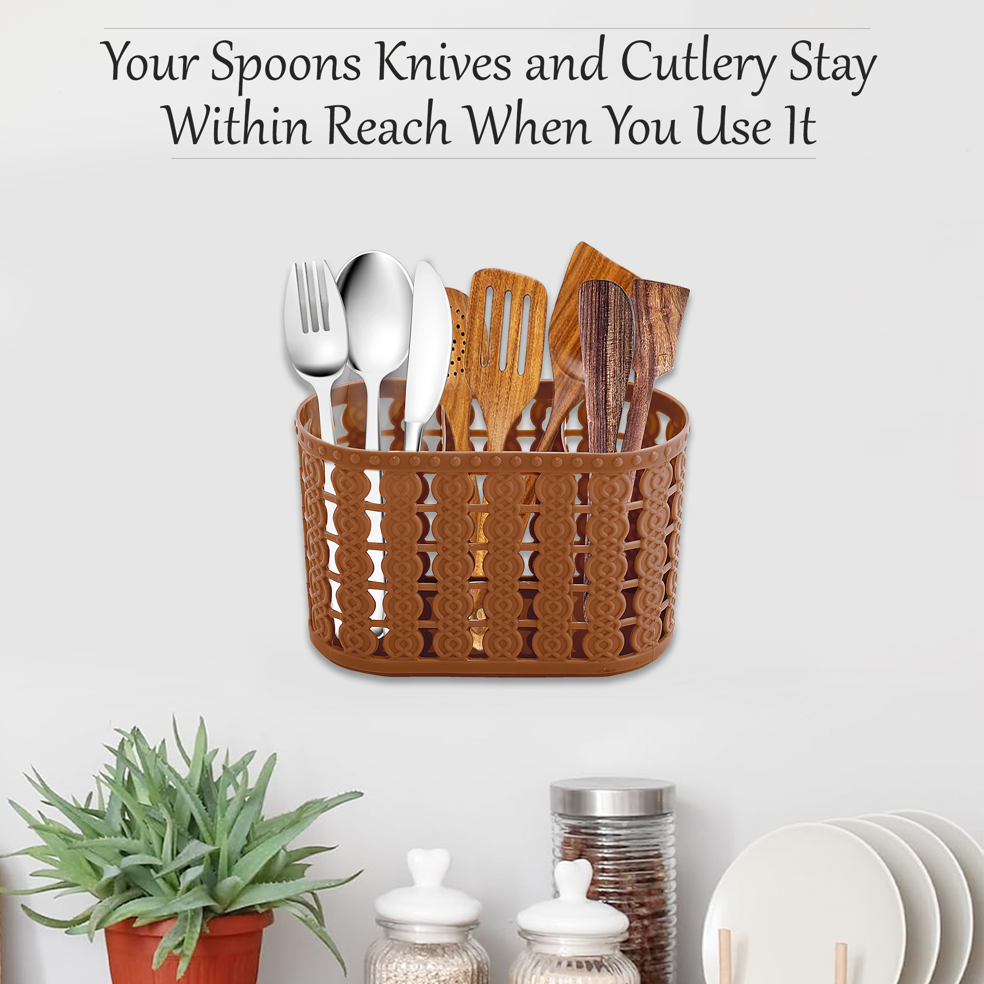 Kuber Industries  Hanging  Wall Mounted 4 Compartment Tooth Brush Organiser  Shaving Kit  Kitchens Cutlery Stand  Make-upSkincare Organizer  Comb Holder for Dressing Table  Beige