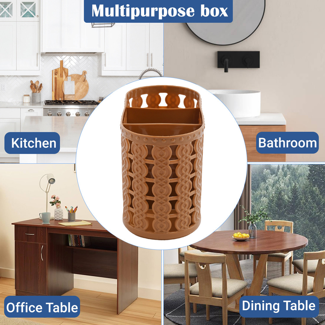 Kuber Industries  Hanging  Wall Mounted 4 Compartment Tooth Brush Organiser  Shaving Kit  Kitchens Cutlery Stand  Make-upSkincare Organizer  Comb Holder for Dressing Table  Beige