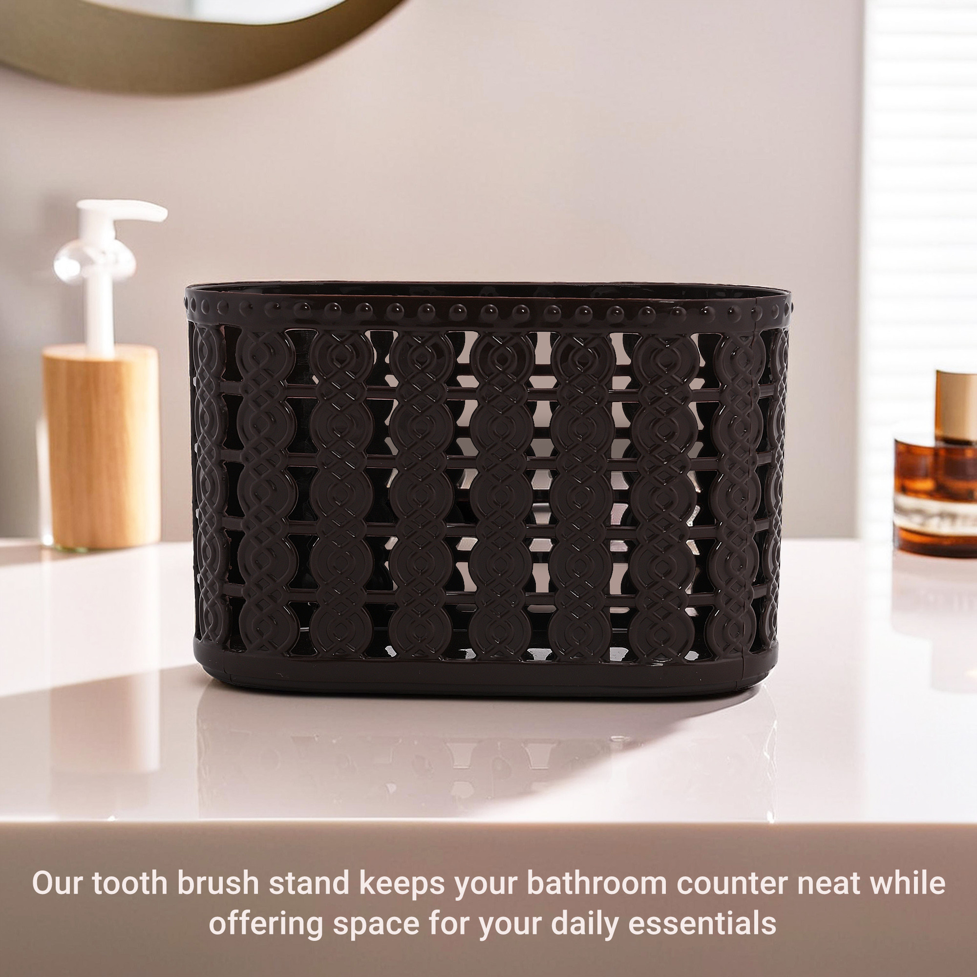 Kuber Industries  Hanging  Wall Mounted 5 Compartment Tooth Brush Organiser  Shaving Kit  Kitchens Cutlery Stand  MakeupSkincare Organizer  Comb Holder for Dressing Table  Brown