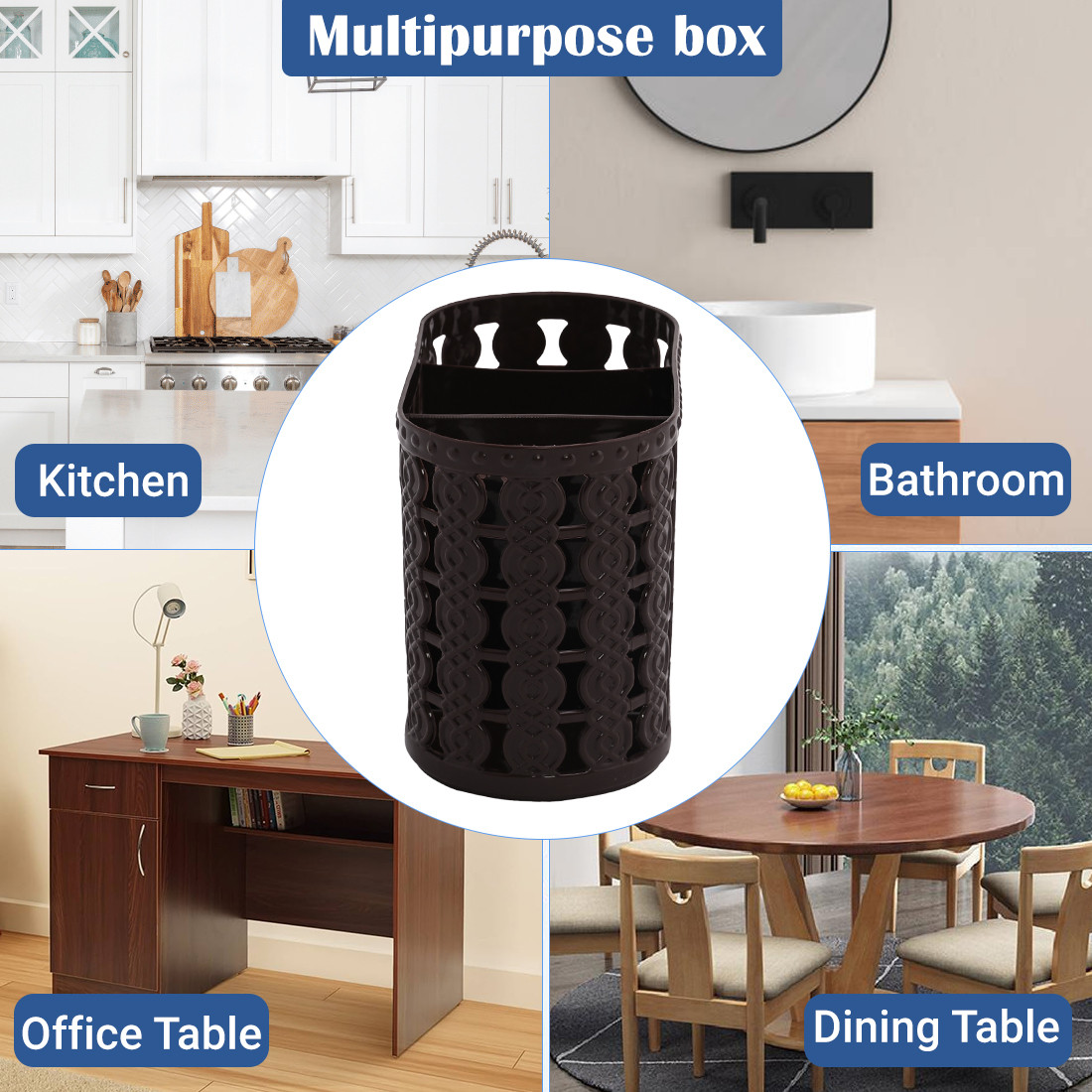 Kuber Industries  Hanging  Wall Mounted 5 Compartment Tooth Brush Organiser  Shaving Kit  Kitchens Cutlery Stand  MakeupSkincare Organizer  Comb Holder for Dressing Table  Brown