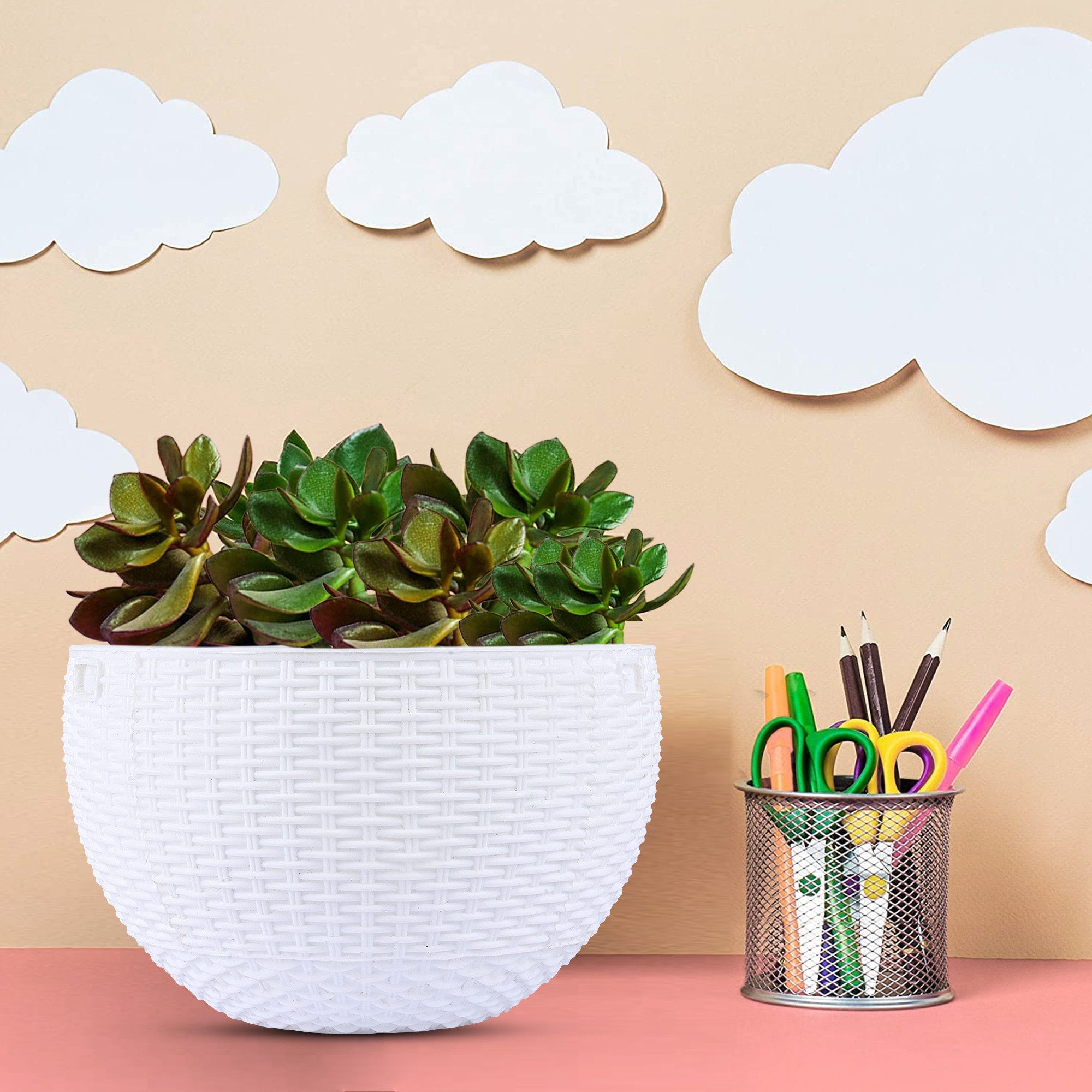 Kuber Industries  Hanging Flower Pot   Hanging Flower Pot for Living Room  Hanging Pot for Home-Lawns  Gardening  Flower Planter for Balcony  Plain Euro  7 Inch  White