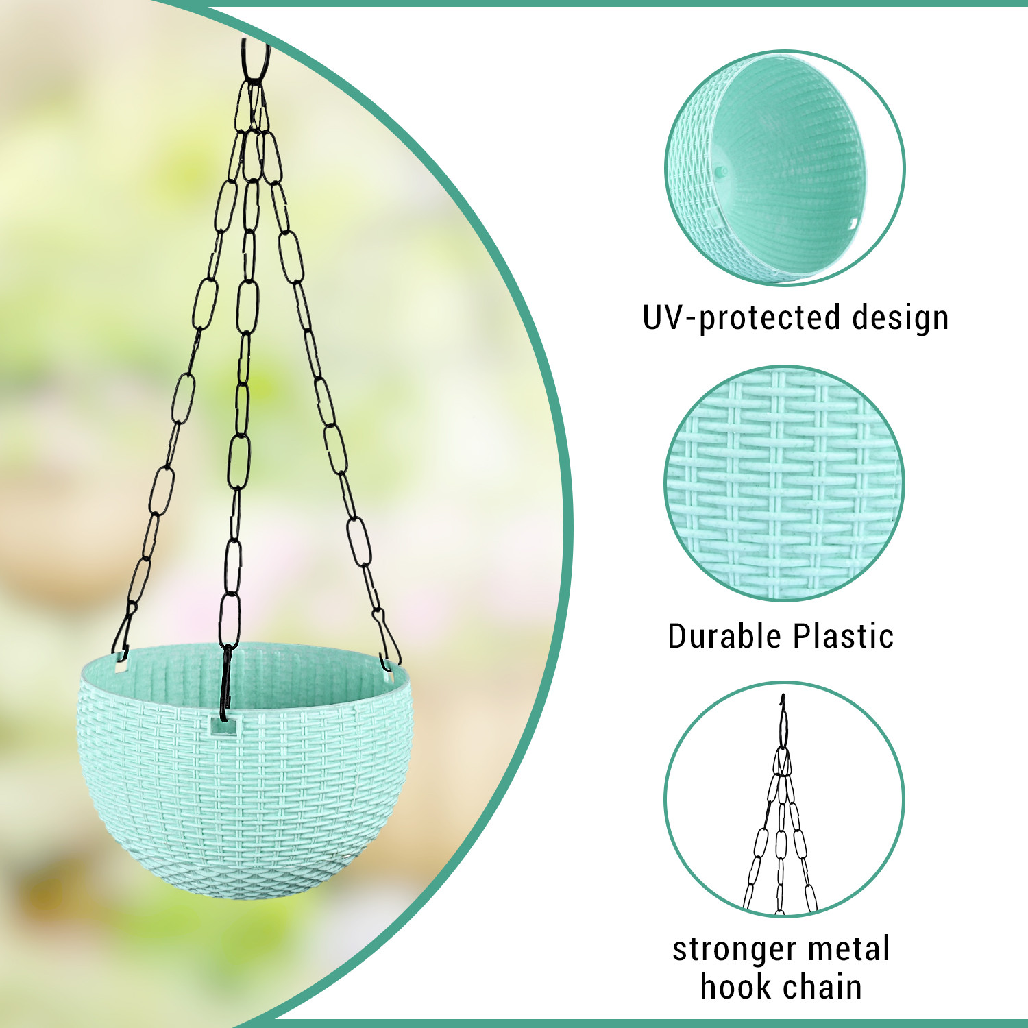 Kuber Industries  Hanging Flower Pot   Hanging Flower Pot for Living Room  Hanging Pot for Home-Lawns  Gardening  Flower Planter for Balcony  Marble Euro  7 Inch  Mint Green