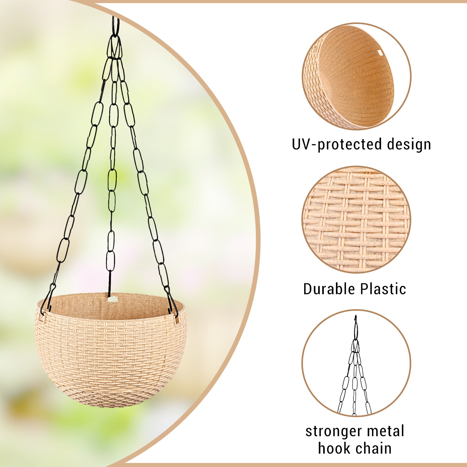Kuber Industries  Hanging Flower Pot   Hanging Flower Pot for Living Room  Hanging Pot for Home-Lawns  Gardening  Flower Planter for Balcony  Marble Euro  7 Inch  Beige