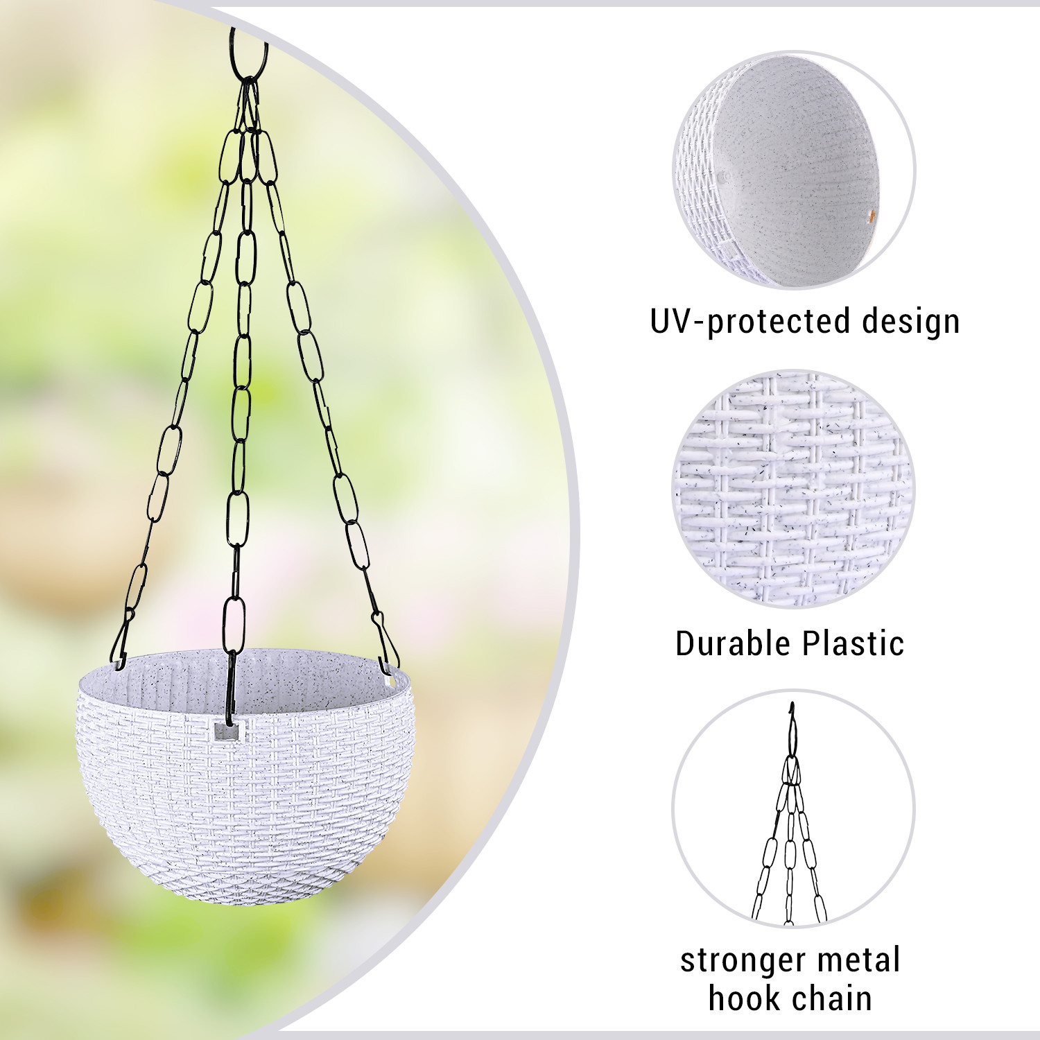 Kuber Industries  Hanging Flower Pot   Hanging Flower Pot for Living Room  Hanging Pot for Home-Lawns  Gardening  Flower Planter for Balcony  Marble Euro  7 Inch  White