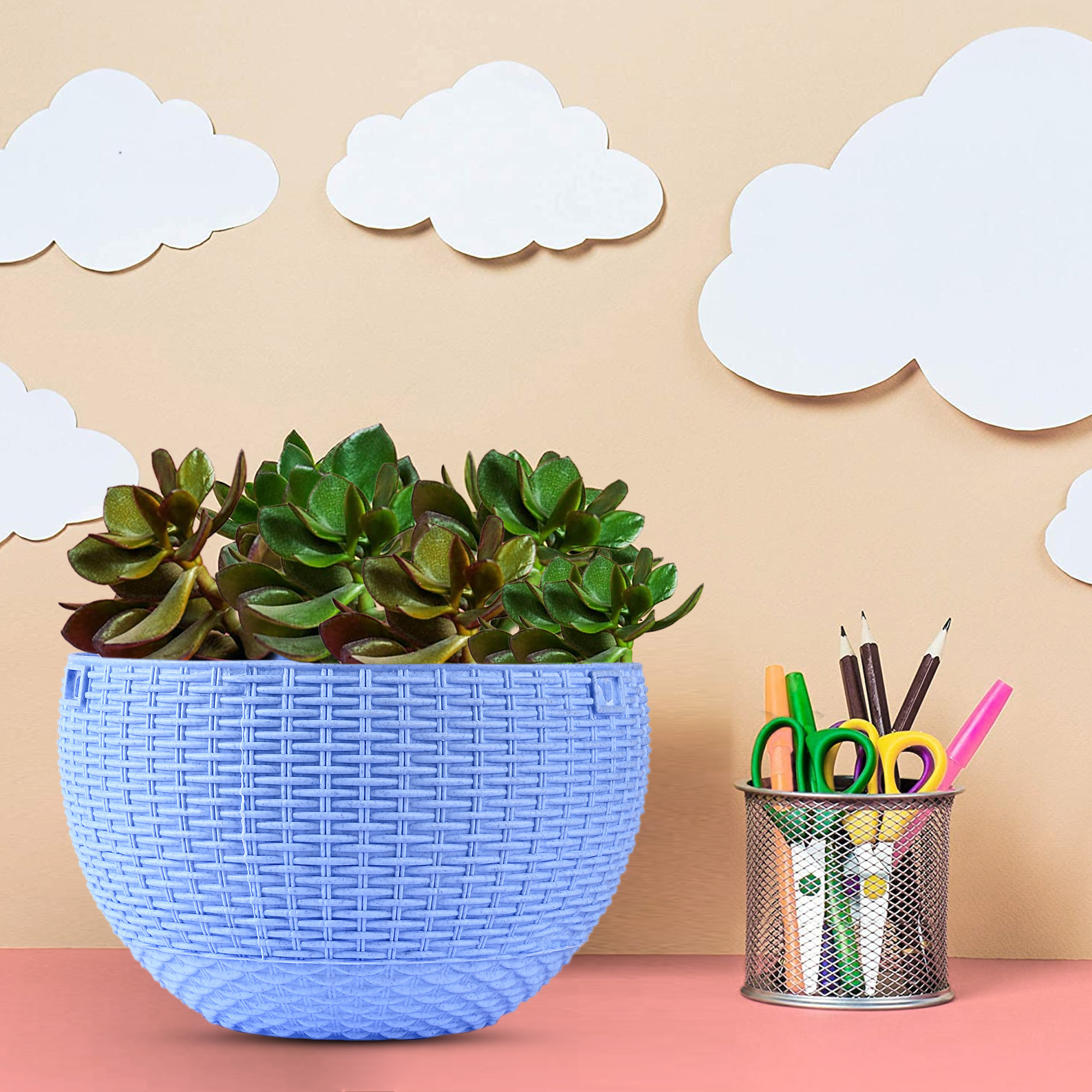 Kuber Industries  Hanging Flower Pot   Hanging Flower Pot for Living Room  Hanging Pot for Home-Lawns  Gardening  Flower Planter for Balcony  Marble Euro  7 Inch  Blue