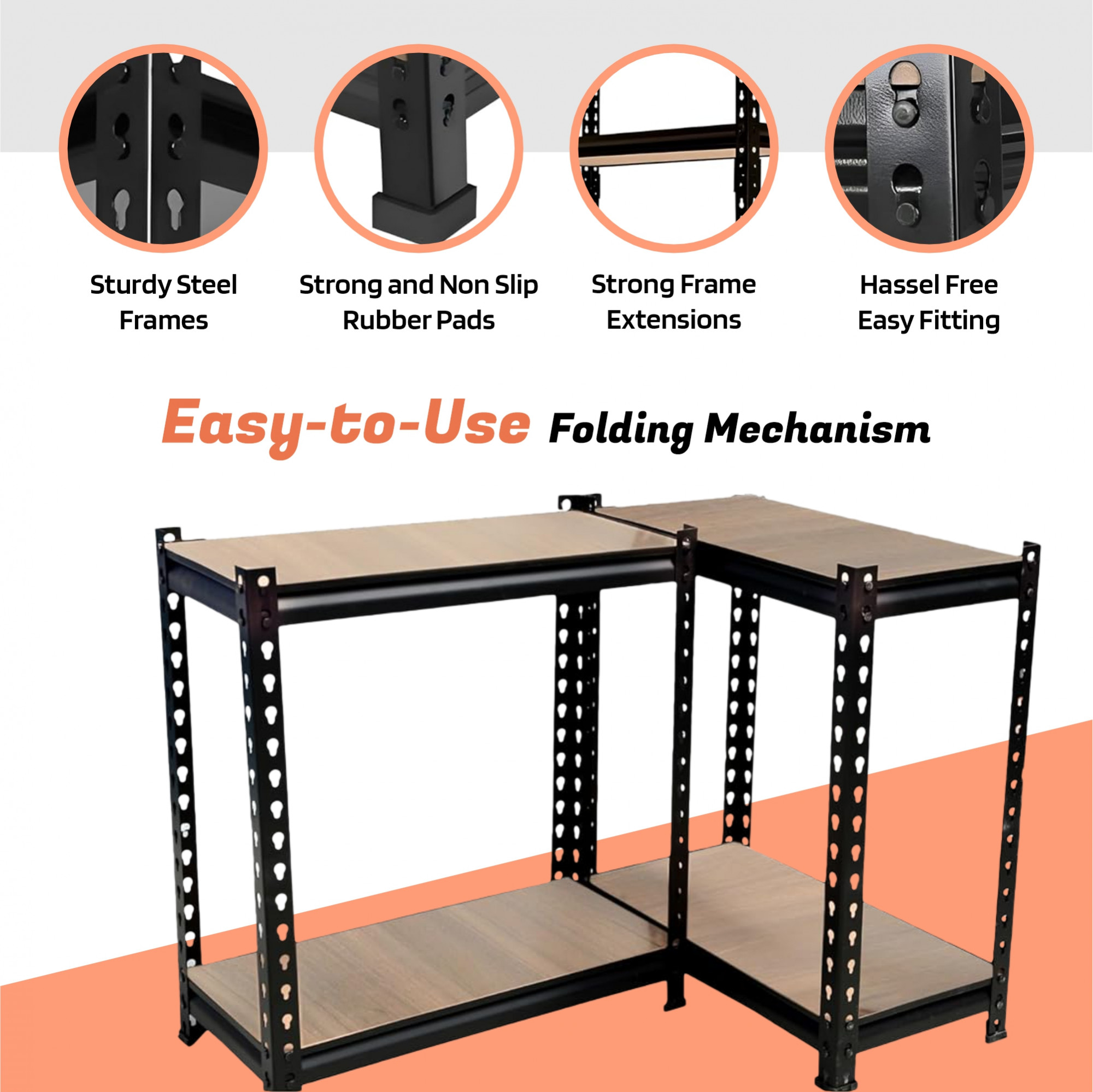 Kuber Industries  Heavy Duty Multipurpose Store Room Organizer Rack  Foldable Kitchen Racks and Shelves for Storage at Home Office  Garage  Brown  Black