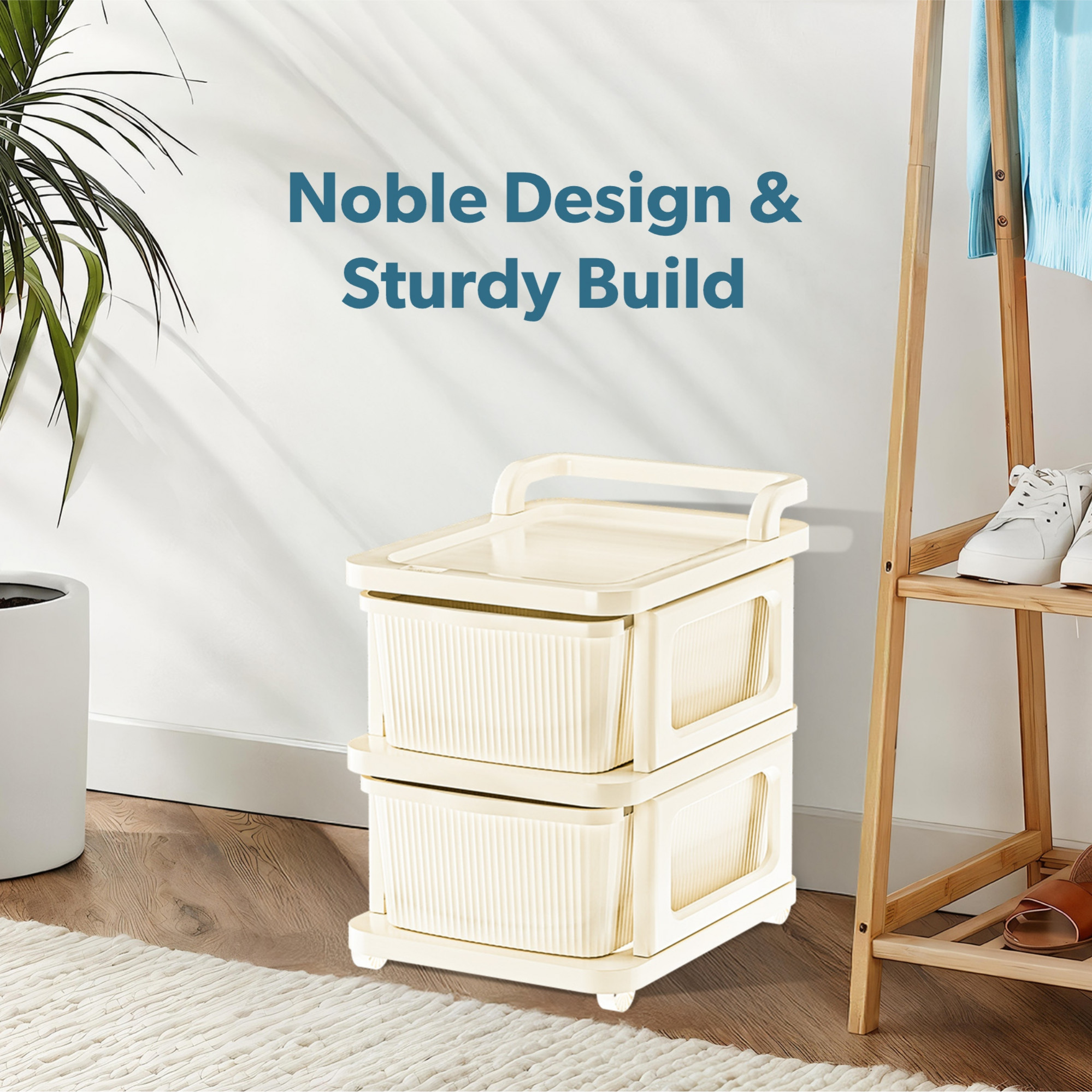 Kuber Industries  Heavy Duty Plastic Storage Drawer with Wheels  Modular Cabinet for Bedroom Office Home  Chest of Drawers Organiser for Cosmetics Kitchen items Toys Storage  Ivory