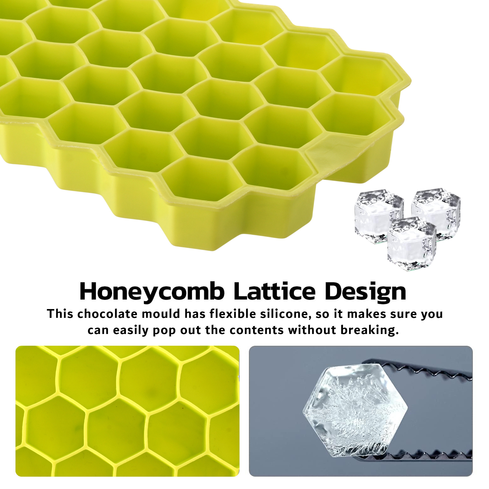 Kuber Industries  Ice Cube Tray  Silicone Molds for Kitchen  Chocolate Mould  Ice Trays For Freezer  Honeycomb Ice Cream Mould  Green