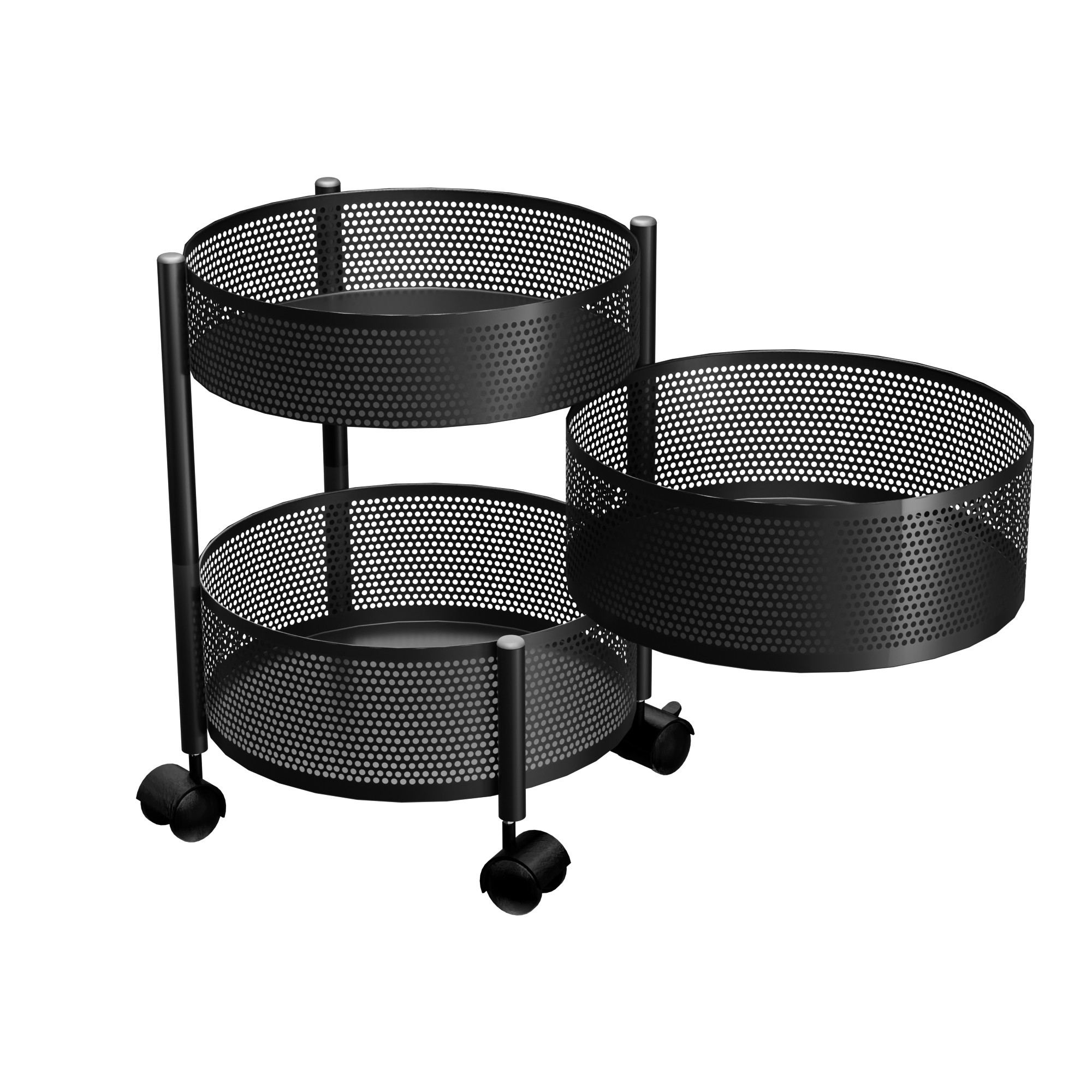 Kuber Industries  Kitchen Storage Rack  Metal Kitchen Trolley with Wheels  Vegetable Rack for Kitchen  Revolving Vegetable  Fruit Stand for Kitchen  Round Shape - Black