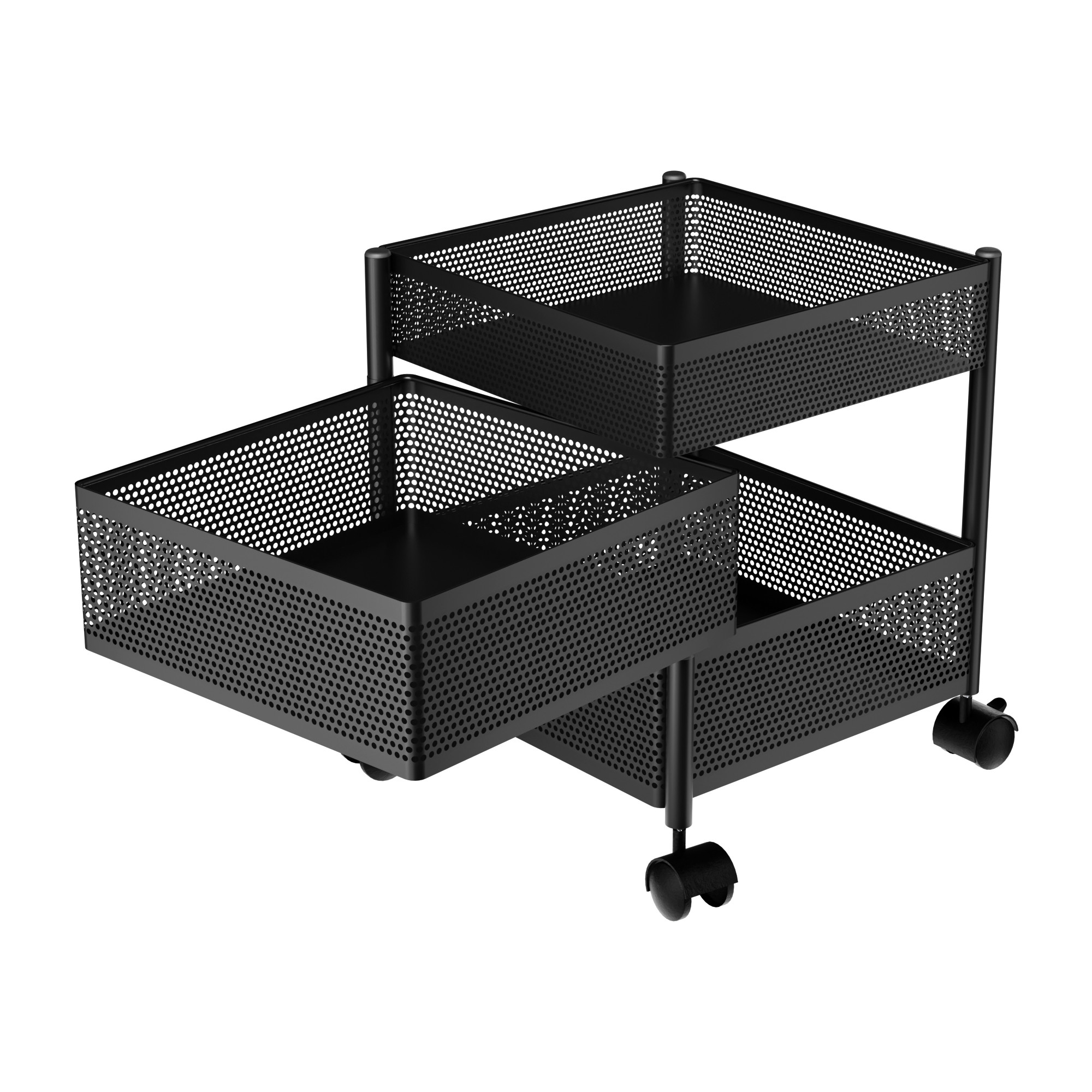 Kuber Industries  Kitchen Storage Rack  Metal Kitchen Trolley with Wheels  Vegetable Rack for Kitchen  Revolving Vegetable  Fruit Stand for Kitchen  Square Shape - Black
