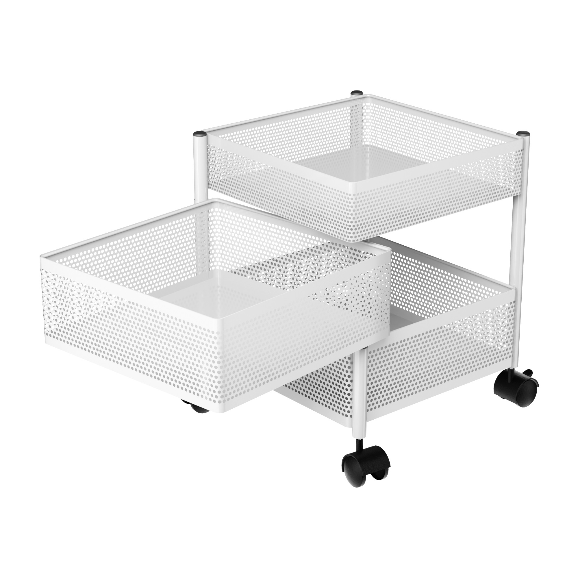 Kuber Industries  Kitchen Storage Rack  Metal Kitchen Trolley with Wheels  Vegetable Rack for Kitchen  Revolving Vegetable  Fruit Stand for Kitchen  Square Shape - White