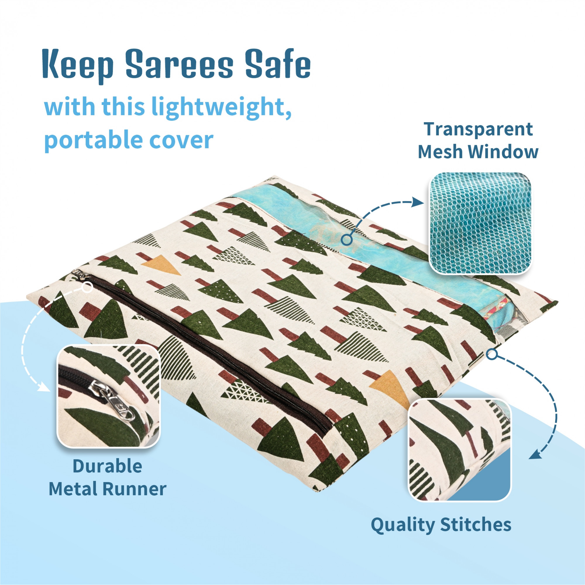 Kuber Industries  Mesh Window Cotton  Saree Covers for StorageGifting  Saree Organiser for WardrobeStorage  Saree Bags with Zip  Saree Organiser for Wardrobe  Tree - Green