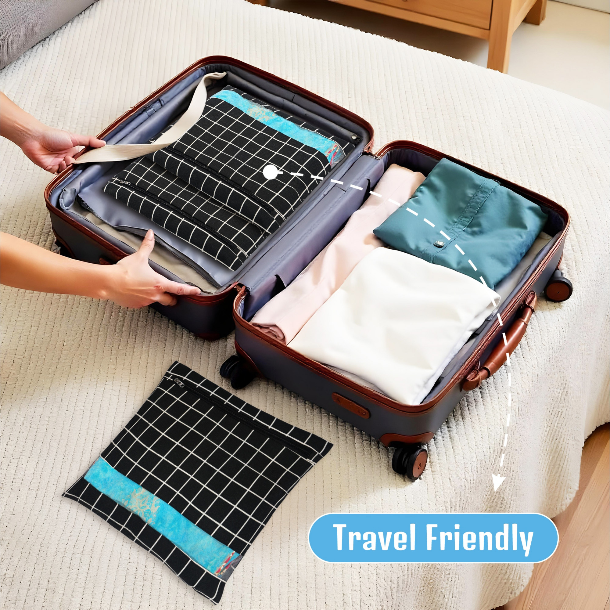 Kuber Industries  Mesh Window Cotton  Saree Covers for StorageGifting  Saree Organiser for WardrobeStorage  Saree Bags with Zip  Saree Organiser for Wardrobe  Check - Black