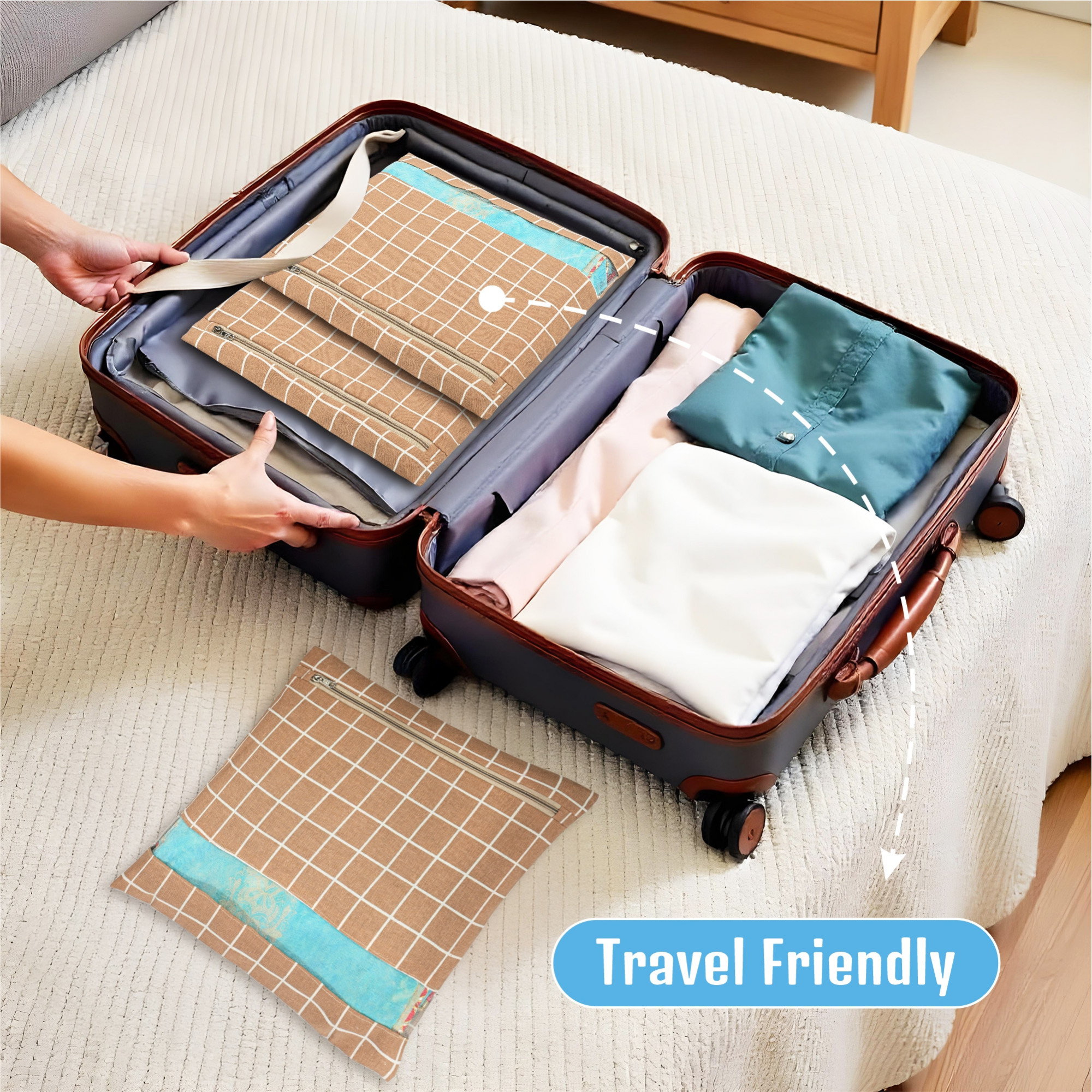 Kuber Industries  Mesh Window Cotton  Saree Covers for StorageGifting  Saree Organiser for WardrobeStorage  Saree Bags with Zip  Saree Organiser for Wardrobe  Check - Brown